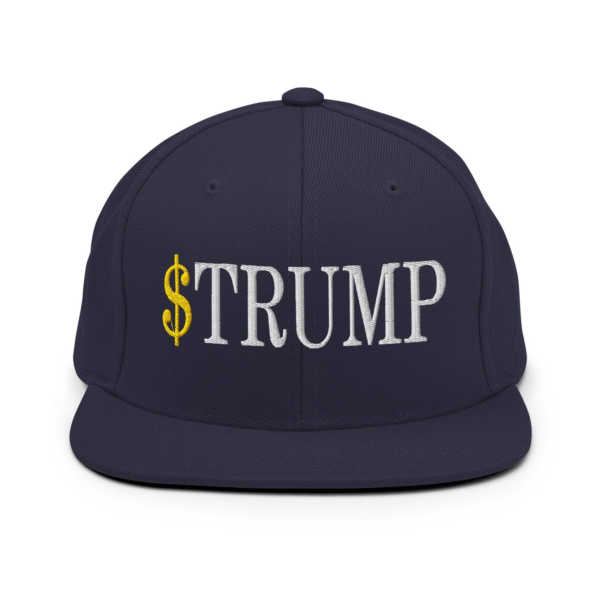 Premium $Trump Official Trump Meme Coin Embroidered Flat Brim Bill Snapback Hat | Custom Embroidery Available - Fast Turnaround Navy Capital Crowns Crypto LADs Snapback Hats