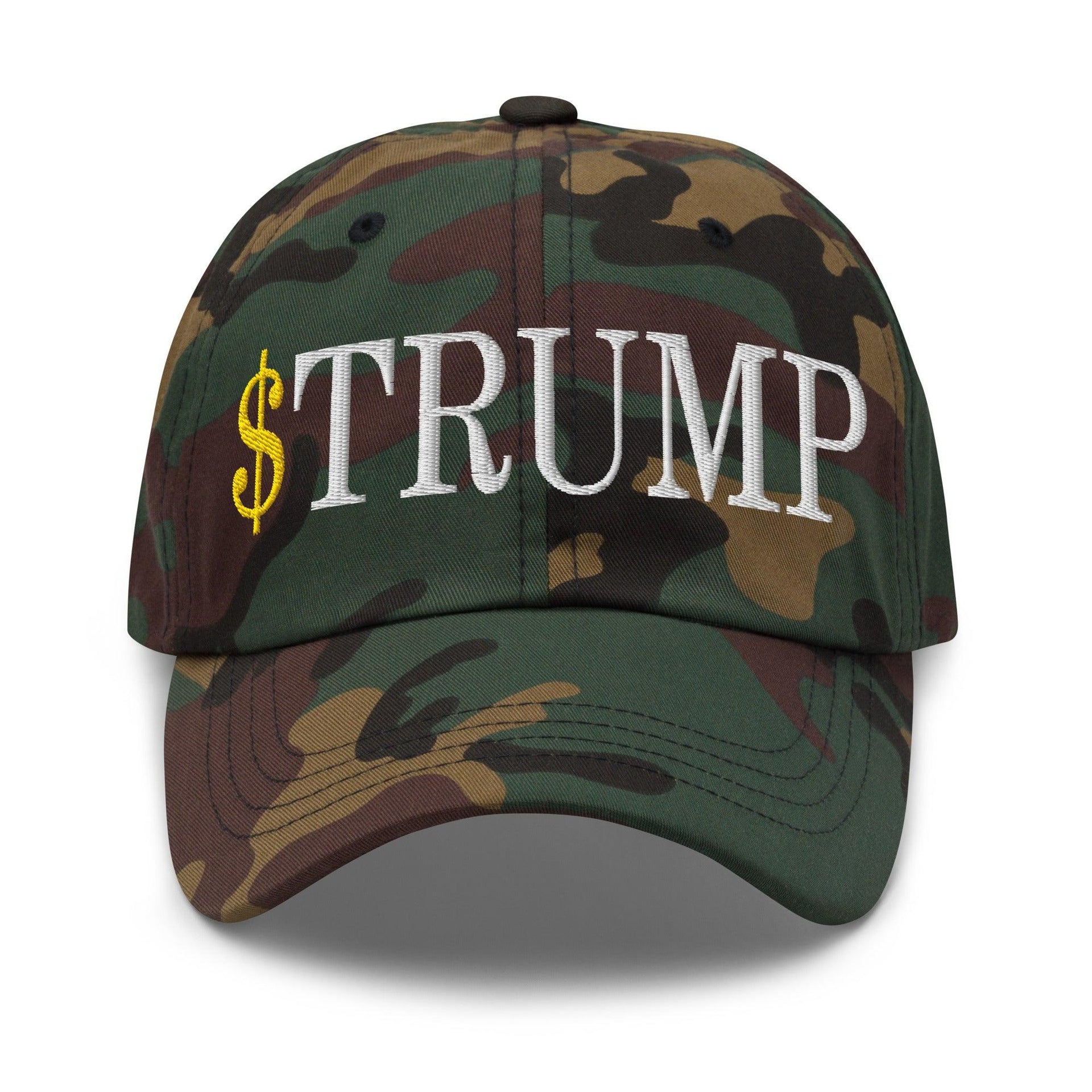 $Trump Official Trump Meme Coin Embroidered Unstructured Dad Hat Green Camo Capital Crowns Crypto Dad Hats LADs