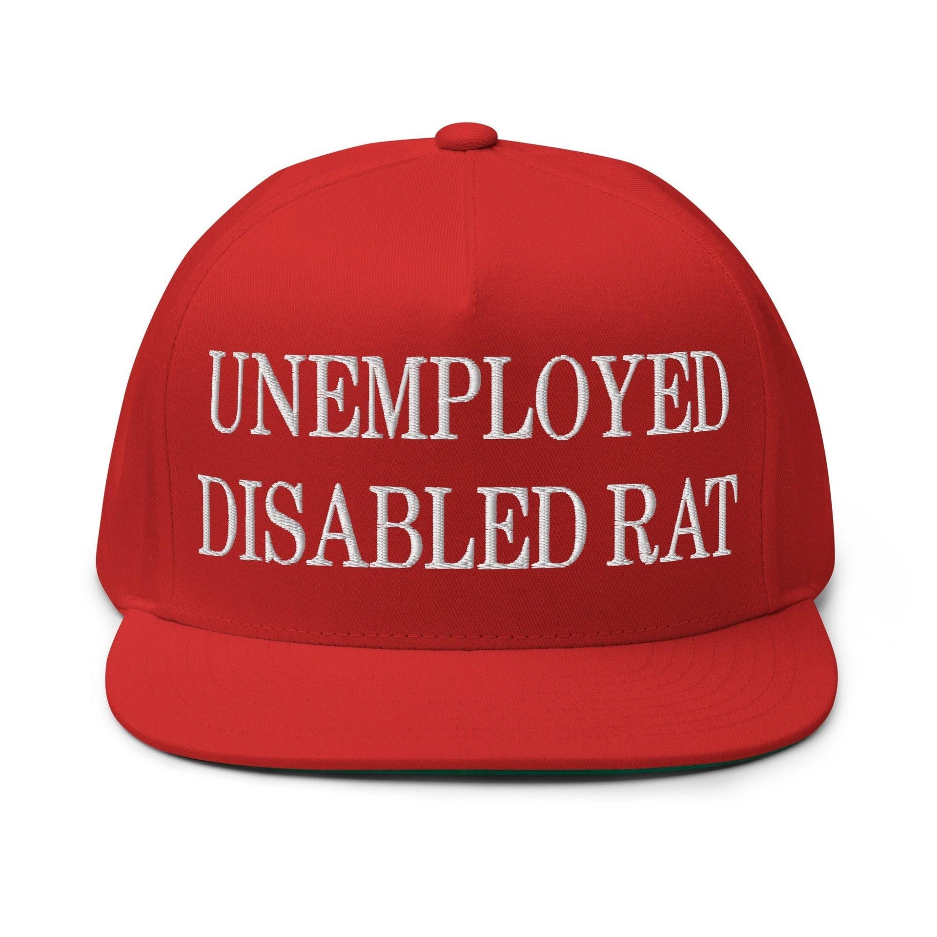 Unemployed Disabled Rat Embroidered 5 Panel Flat Bill Brim Snapback Hat Red Capital Crowns Funny Snapback Hats