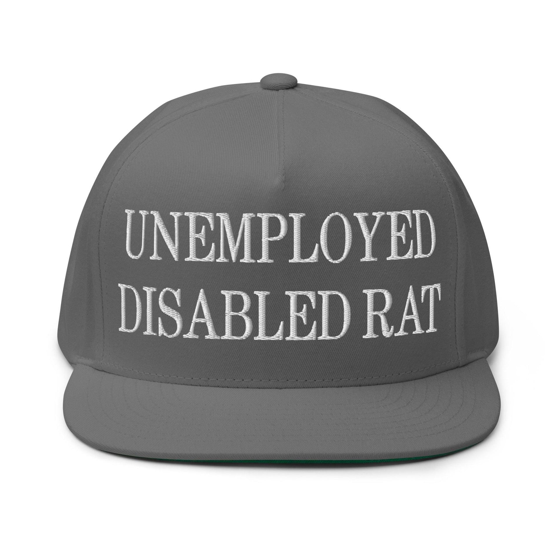 Unemployed Disabled Rat Embroidered 5 Panel Flat Bill Brim Snapback Hat Grey Capital Crowns Funny Snapback Hats