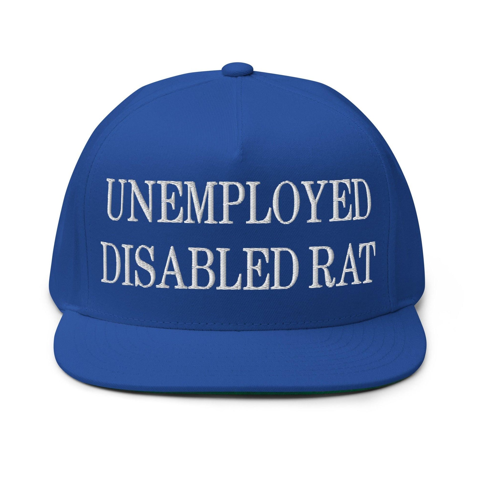Unemployed Disabled Rat Embroidered 5 Panel Flat Bill Brim Snapback Hat Royal Blue Capital Crowns Funny Snapback Hats
