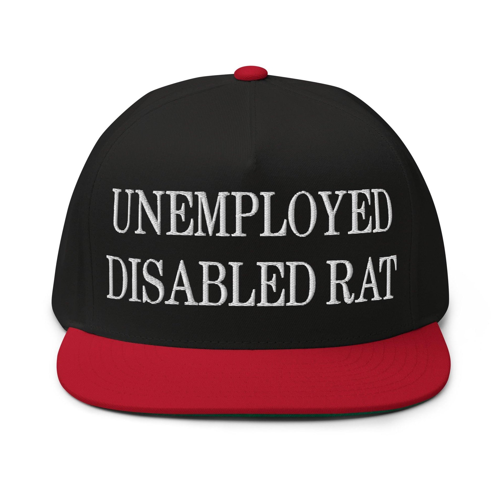 Unemployed Disabled Rat Embroidered 5 Panel Flat Bill Brim Snapback Hat Black Red Capital Crowns Funny Snapback Hats