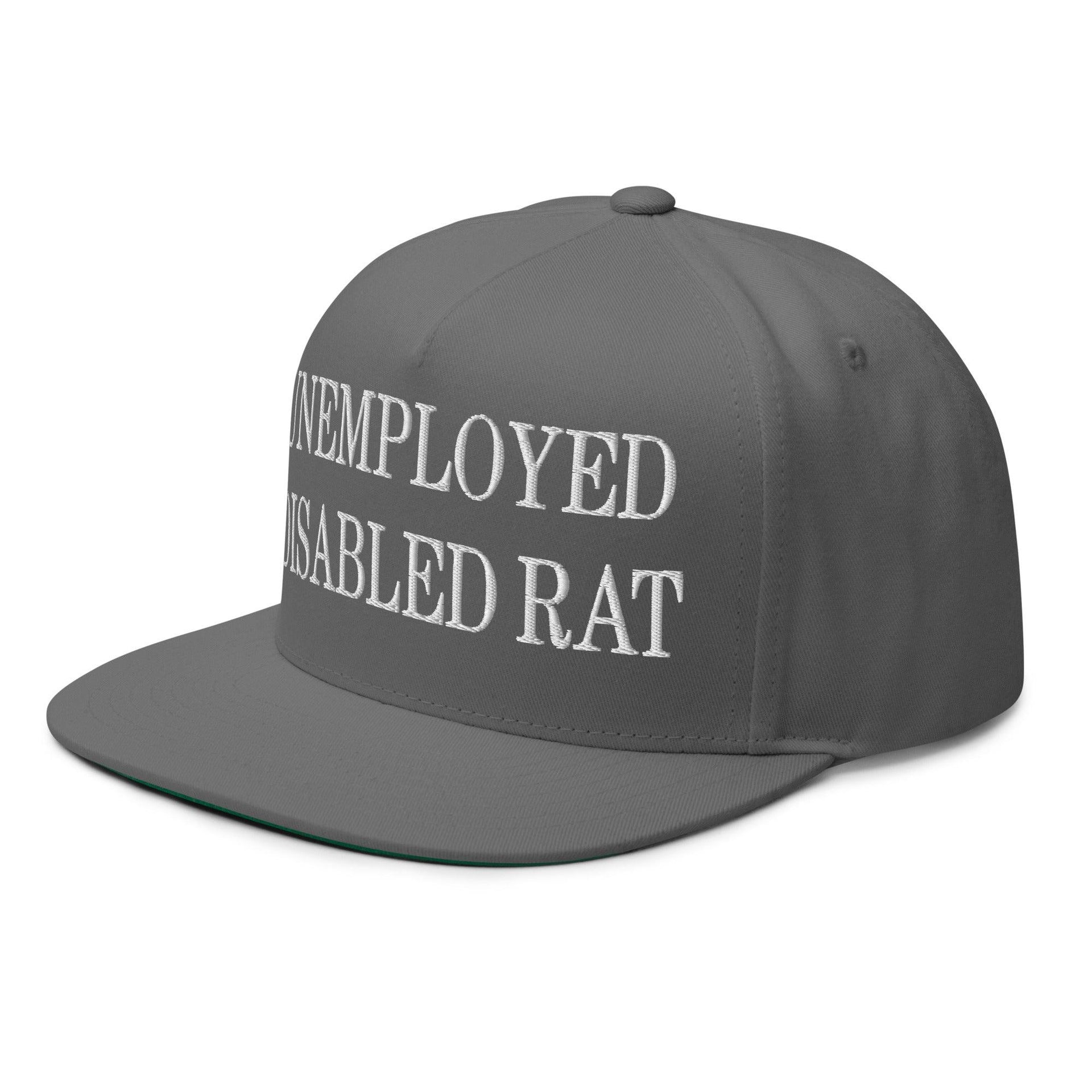 Unemployed Disabled Rat Embroidered 5 Panel Flat Bill Brim Snapback Hat Capital Crowns Funny Snapback Hats