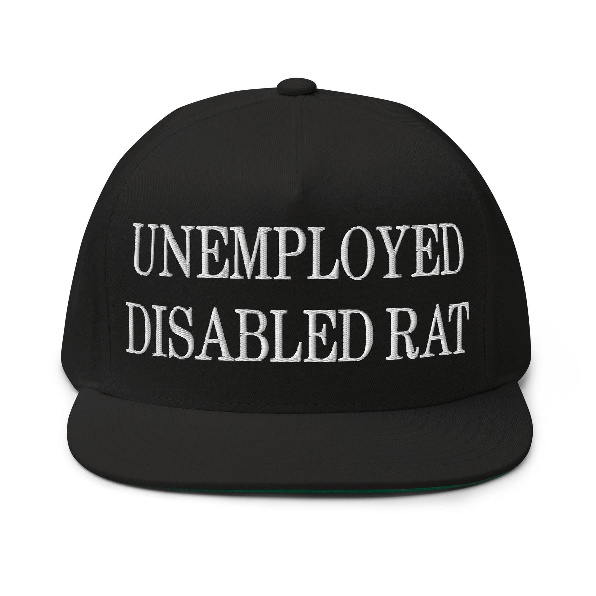 Unemployed Disabled Rat Embroidered 5 Panel Flat Bill Brim Snapback Hat Black Capital Crowns Funny Snapback Hats