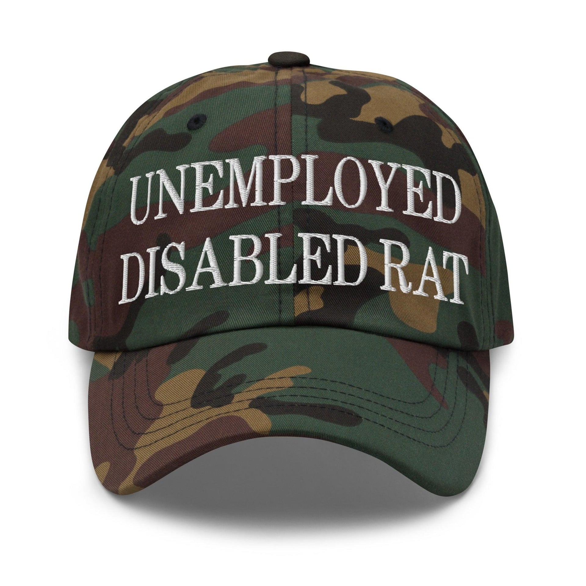 Unemployed Disabled Rat Embroidered Dad Hat Green Camo Capital Crowns Dad Hats Funny