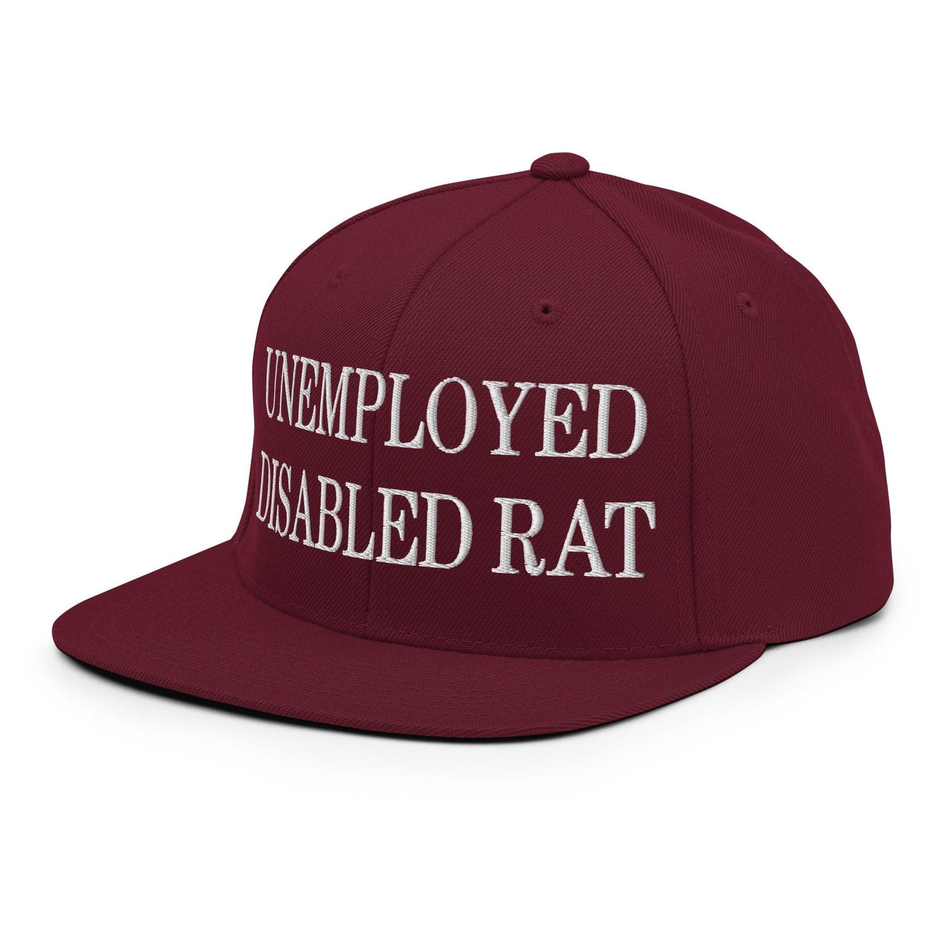 Unemployed Disabled Rat Embroidered Flat Bill Brim Snapback Hat Capital Crowns Funny Snapback Hats