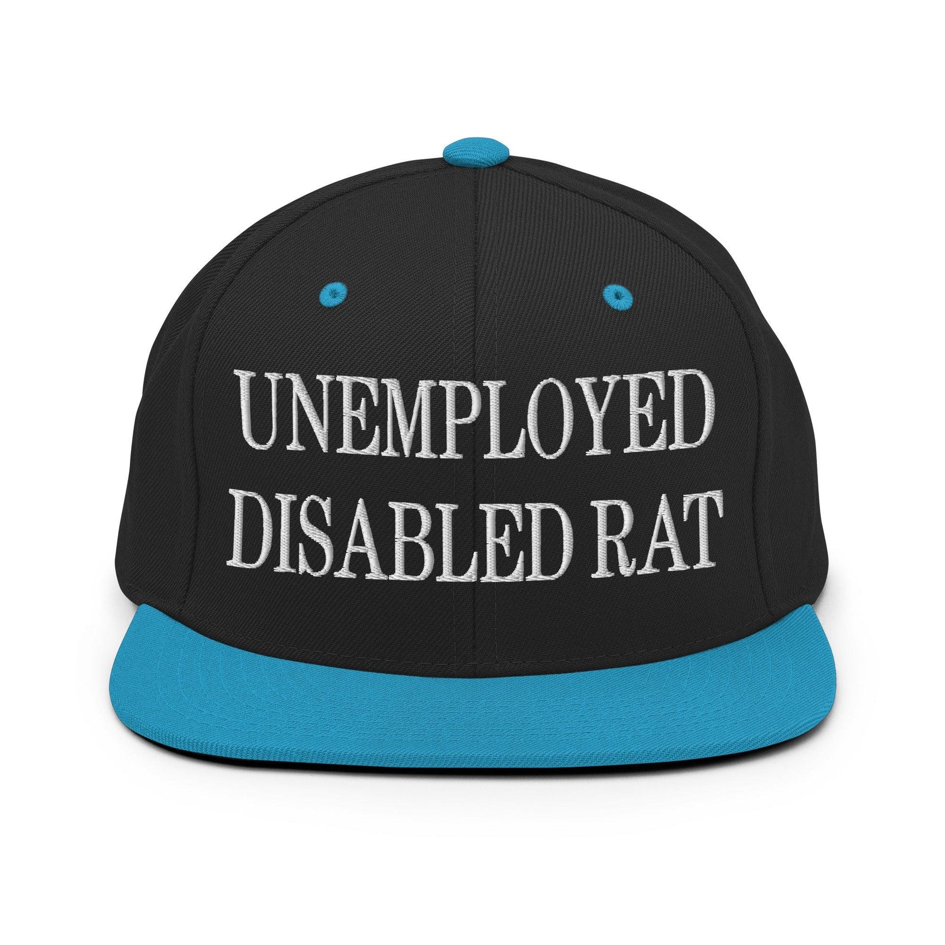 Unemployed Disabled Rat Embroidered Flat Bill Brim Snapback Hat Black Teal Capital Crowns Funny Snapback Hats