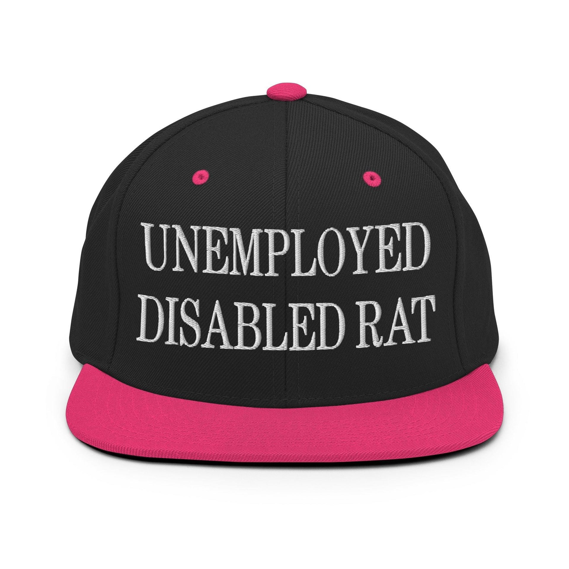 Unemployed Disabled Rat Embroidered Flat Bill Brim Snapback Hat Black Neon Pink Capital Crowns Funny Snapback Hats