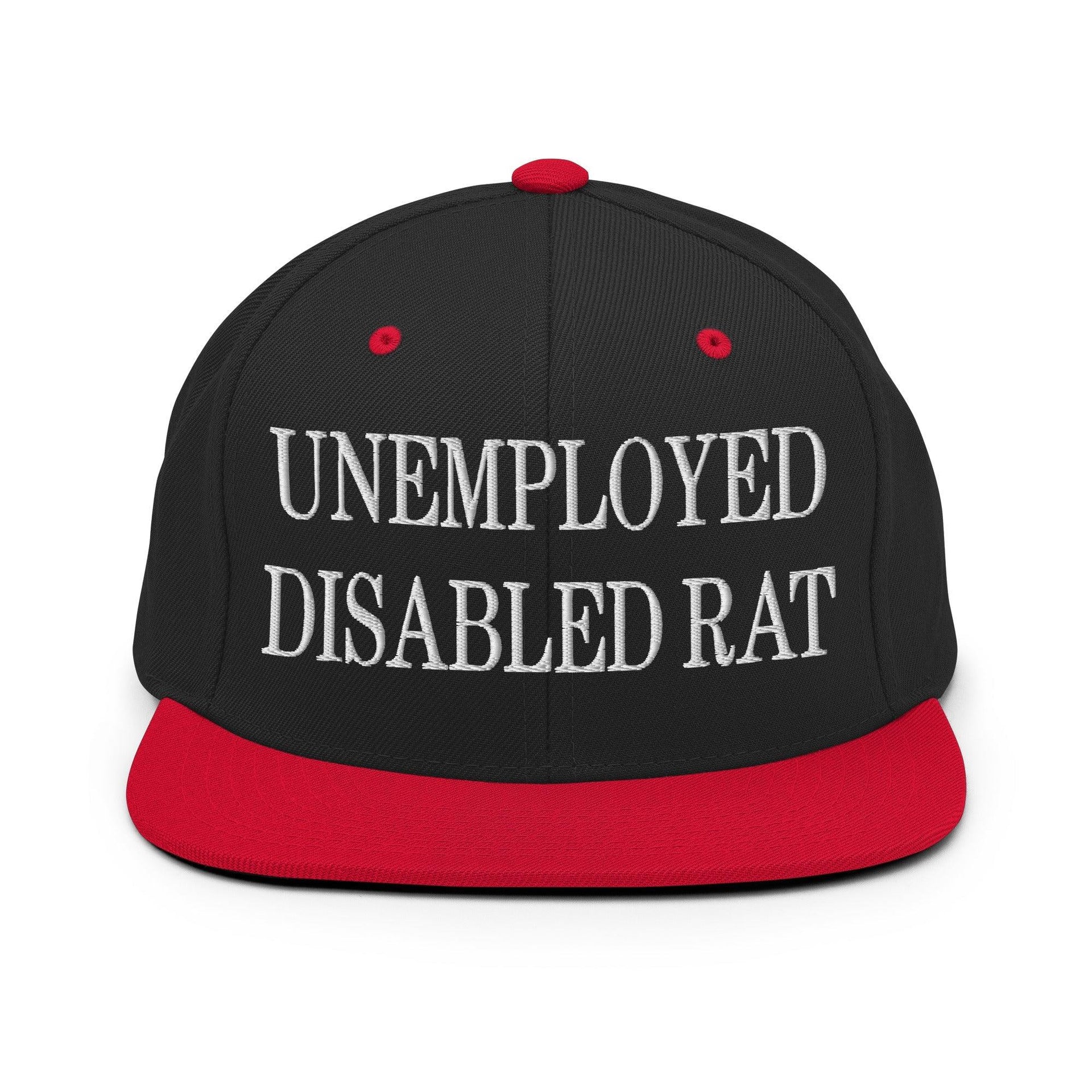 Unemployed Disabled Rat Embroidered Flat Bill Brim Snapback Hat Black Red Capital Crowns Funny Snapback Hats