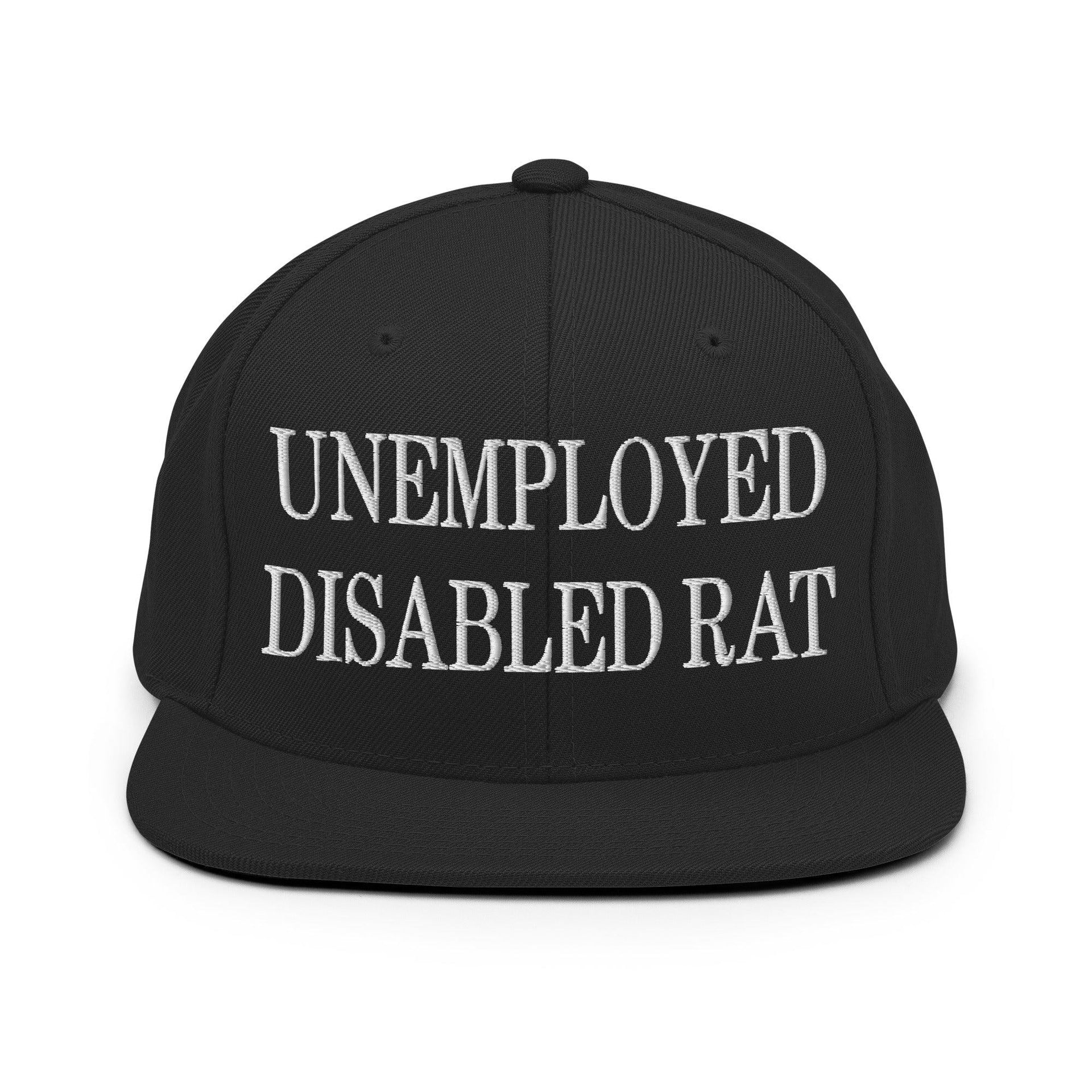 Unemployed Disabled Rat Embroidered Flat Bill Brim Snapback Hat Black Capital Crowns Funny Snapback Hats