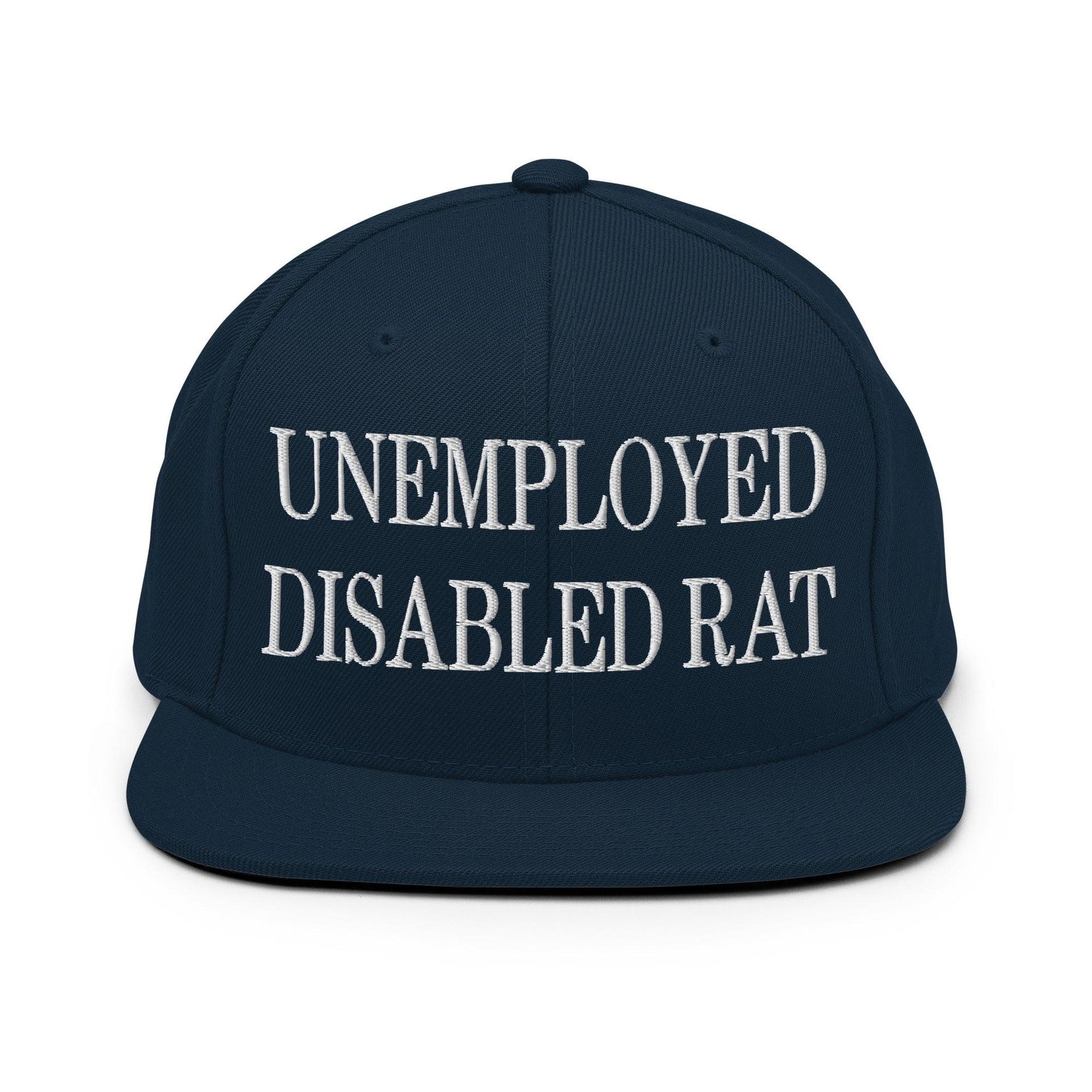 Unemployed Disabled Rat Embroidered Flat Bill Brim Snapback Hat Dark Navy Capital Crowns Funny Snapback Hats
