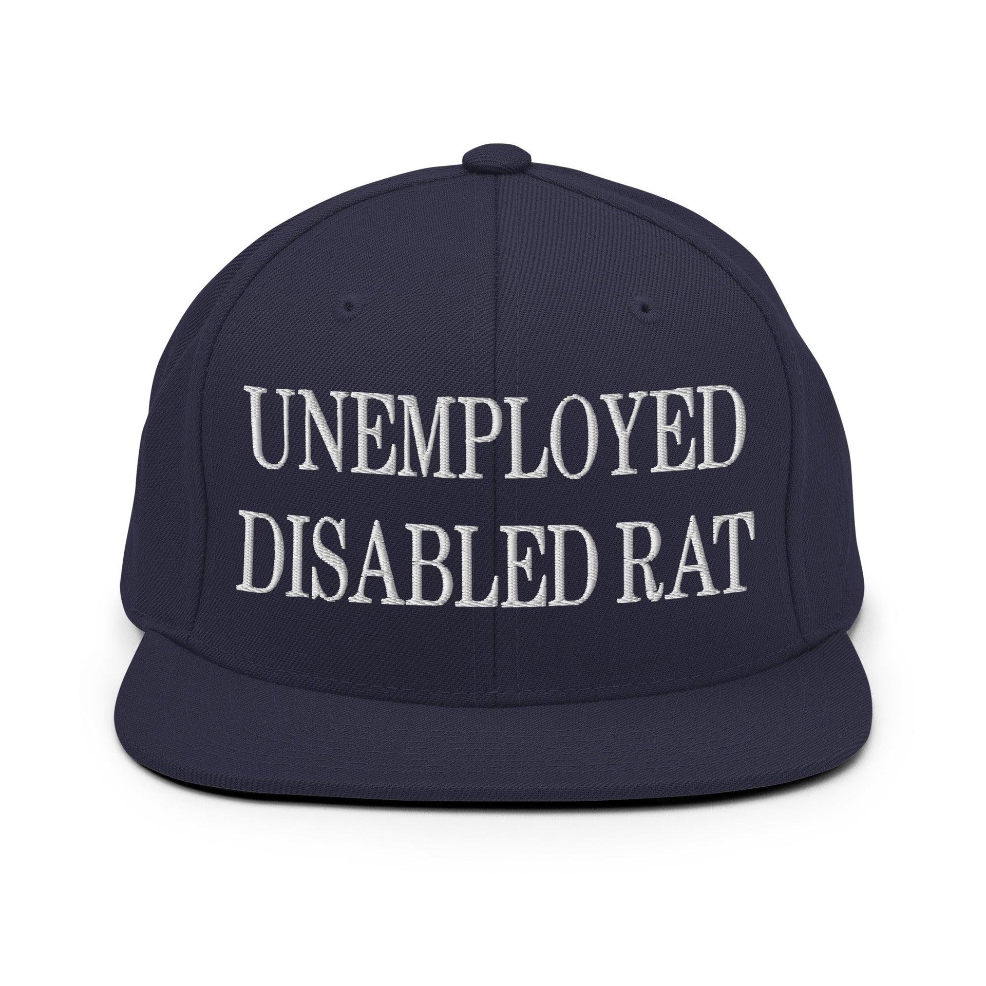 Unemployed Disabled Rat Embroidered Flat Bill Brim Snapback Hat Navy Capital Crowns Funny Snapback Hats