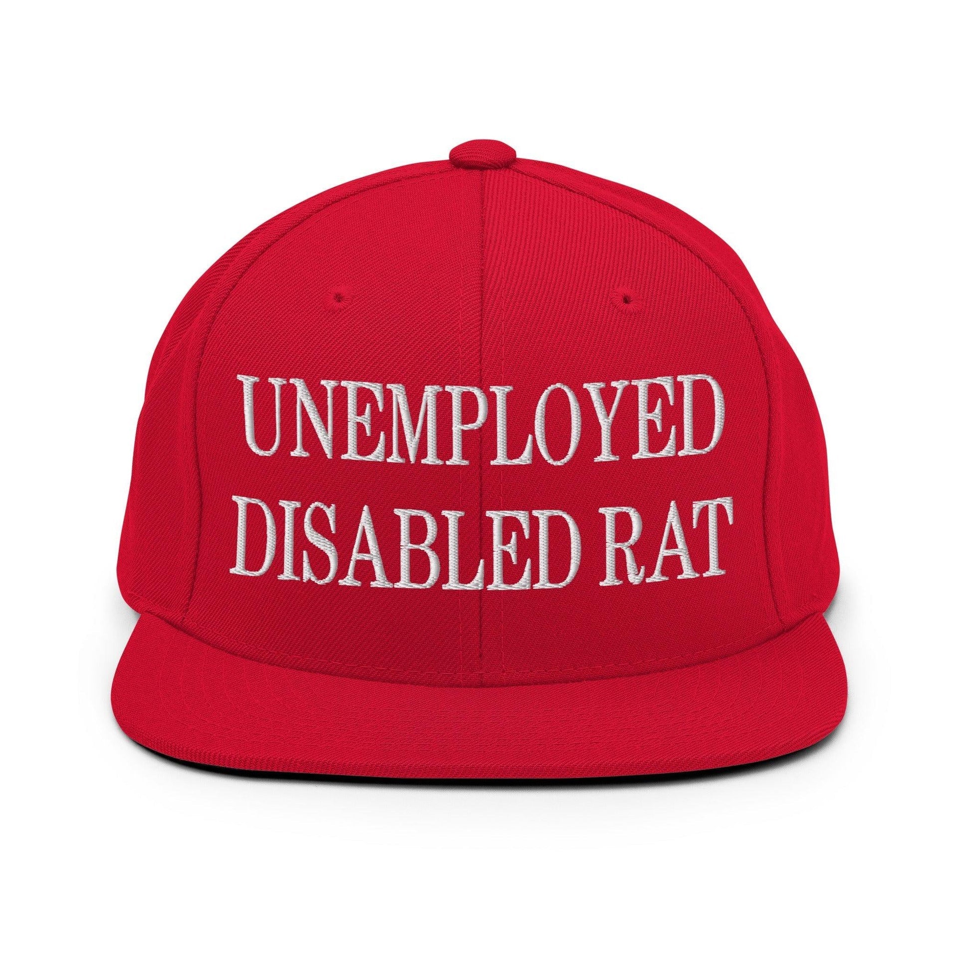 Unemployed Disabled Rat Embroidered Flat Bill Brim Snapback Hat Red Capital Crowns Funny Snapback Hats