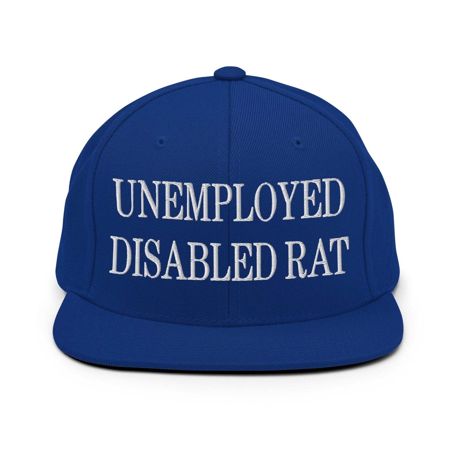 Unemployed Disabled Rat Embroidered Flat Bill Brim Snapback Hat Royal Blue Capital Crowns Funny Snapback Hats
