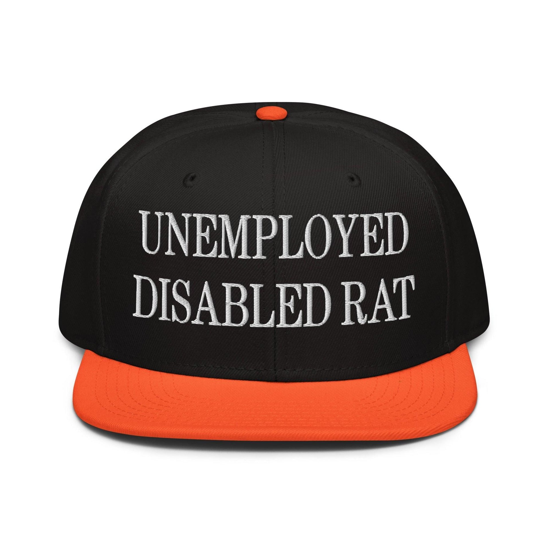 Unemployed Disabled Rat Embroidered Flat Brim Bill Snapback Hat Orange Black Black Capital Crowns Funny Snapback Hats