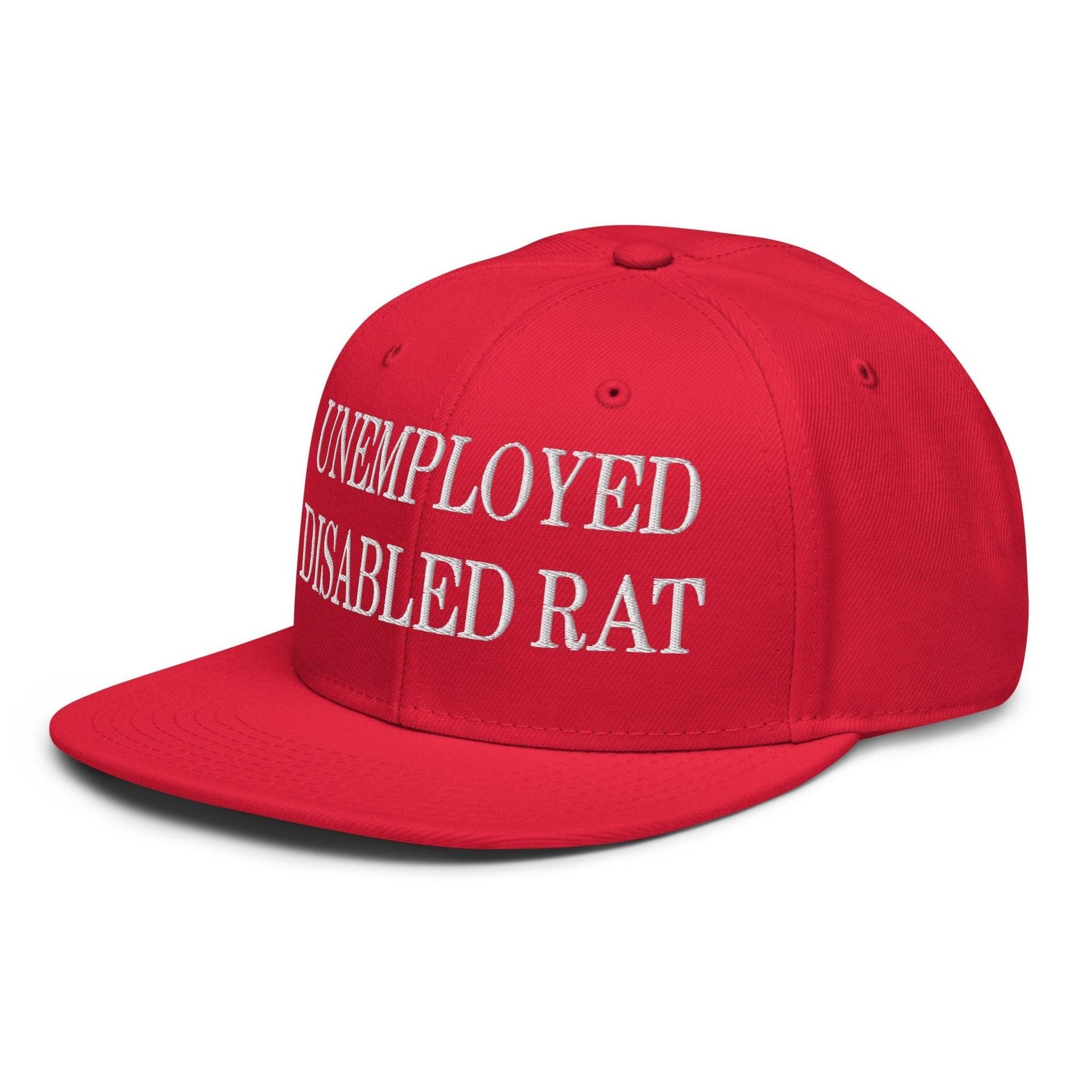 Unemployed Disabled Rat Embroidered Flat Brim Bill Snapback Hat Capital Crowns Funny Snapback Hats