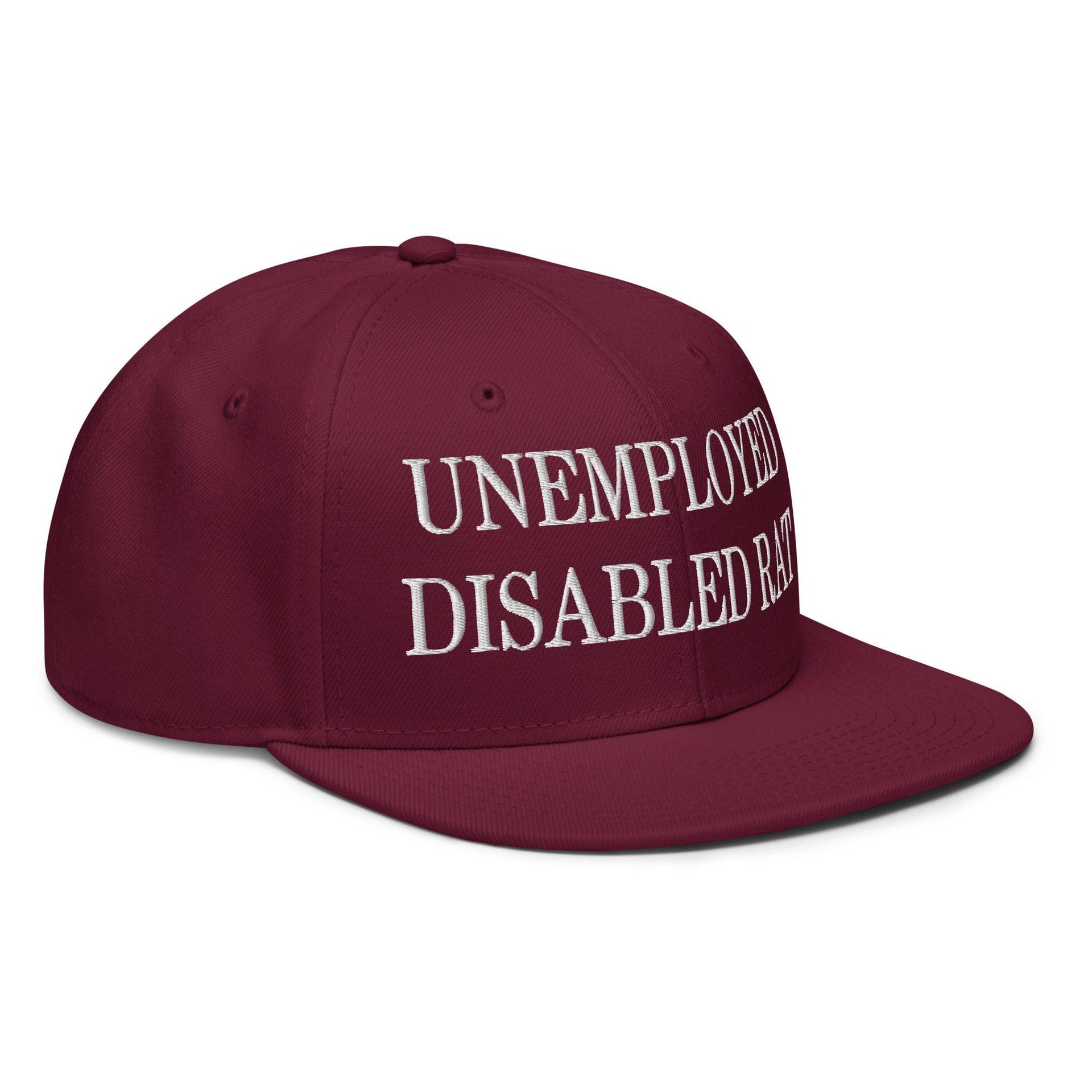 Unemployed Disabled Rat Embroidered Flat Brim Bill Snapback Hat Capital Crowns Funny Snapback Hats