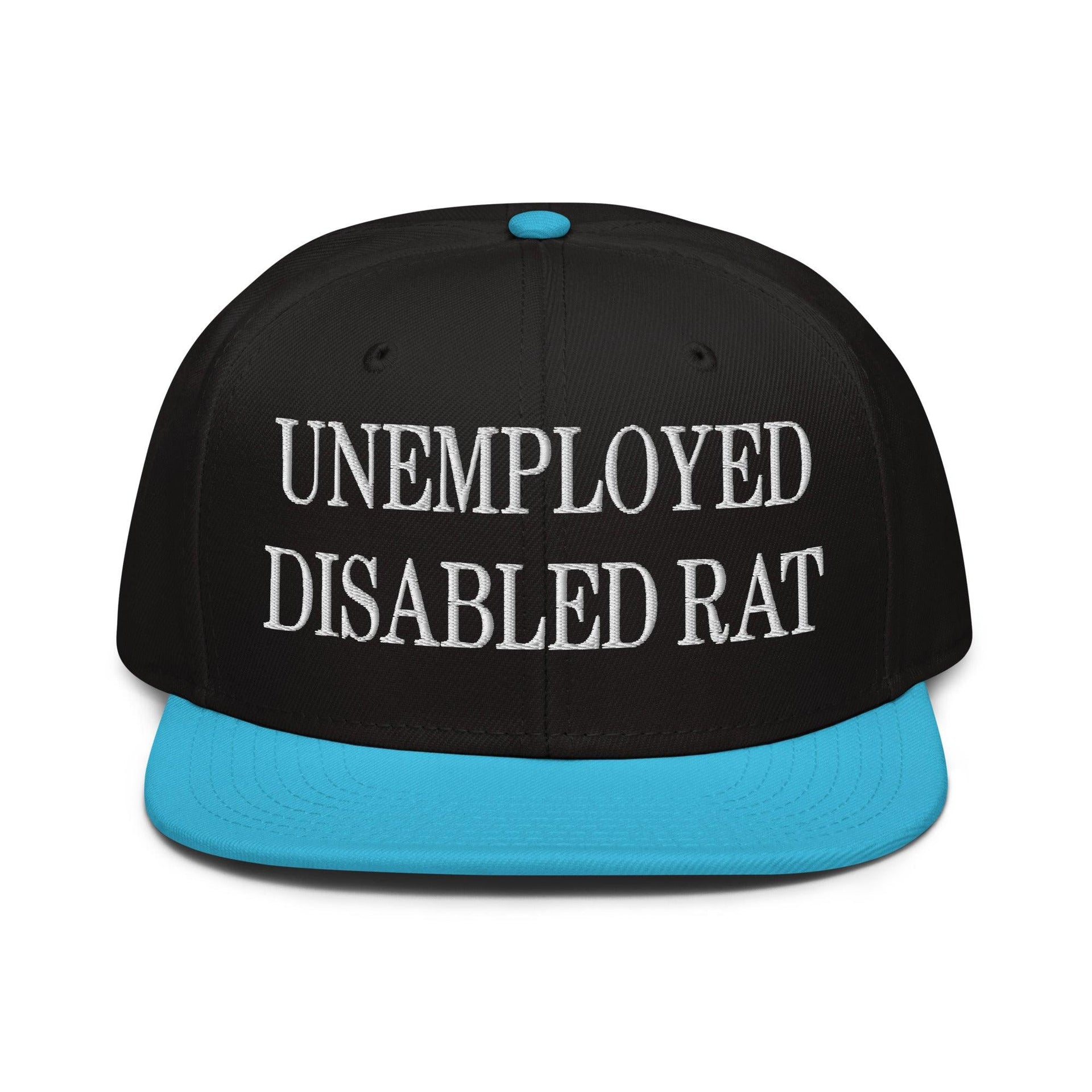 Unemployed Disabled Rat Embroidered Flat Brim Bill Snapback Hat Aqua blue Black Black Capital Crowns Funny Snapback Hats