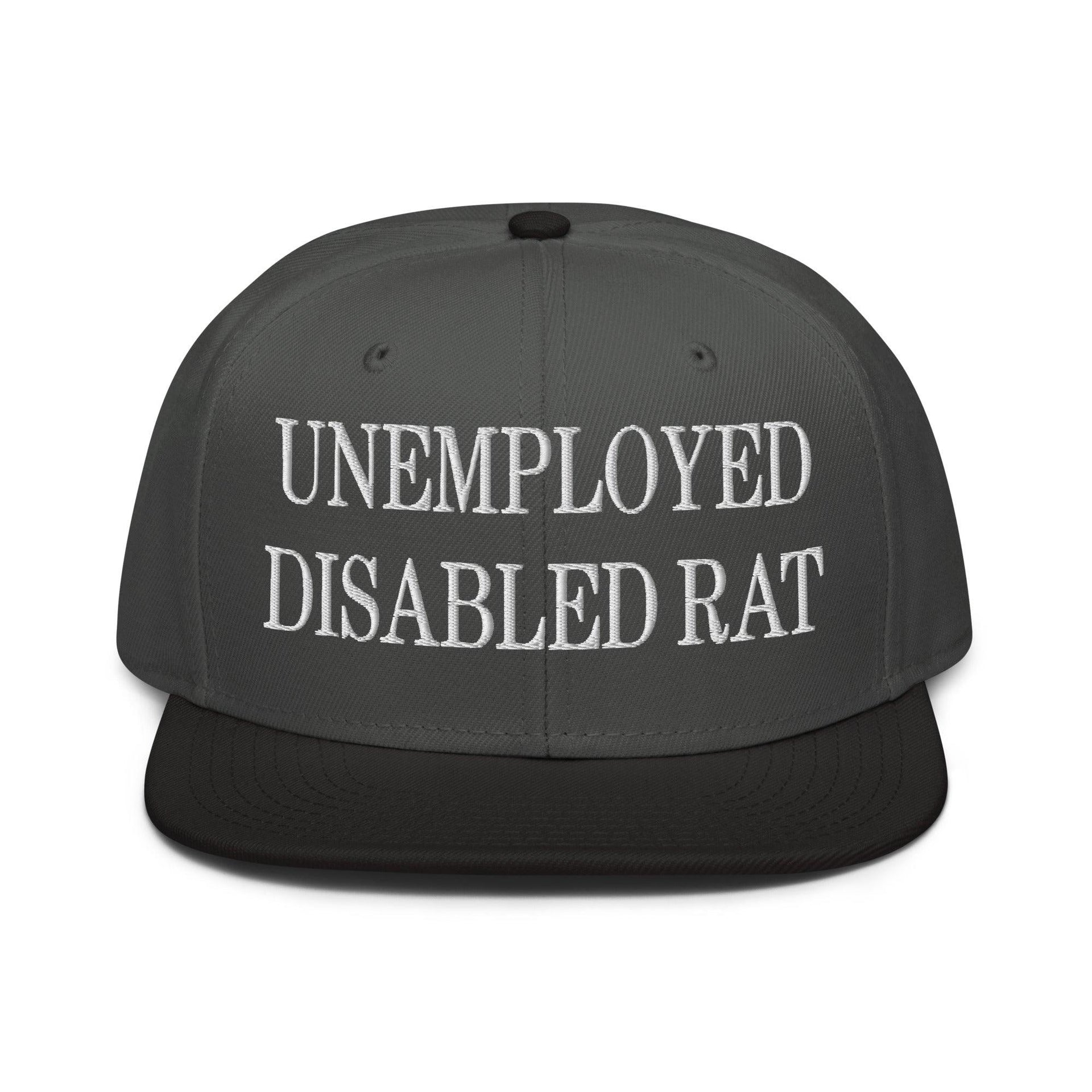 Unemployed Disabled Rat Embroidered Flat Brim Bill Snapback Hat Black Charcoal gray Charcoal gray Capital Crowns Funny Snapback Hats