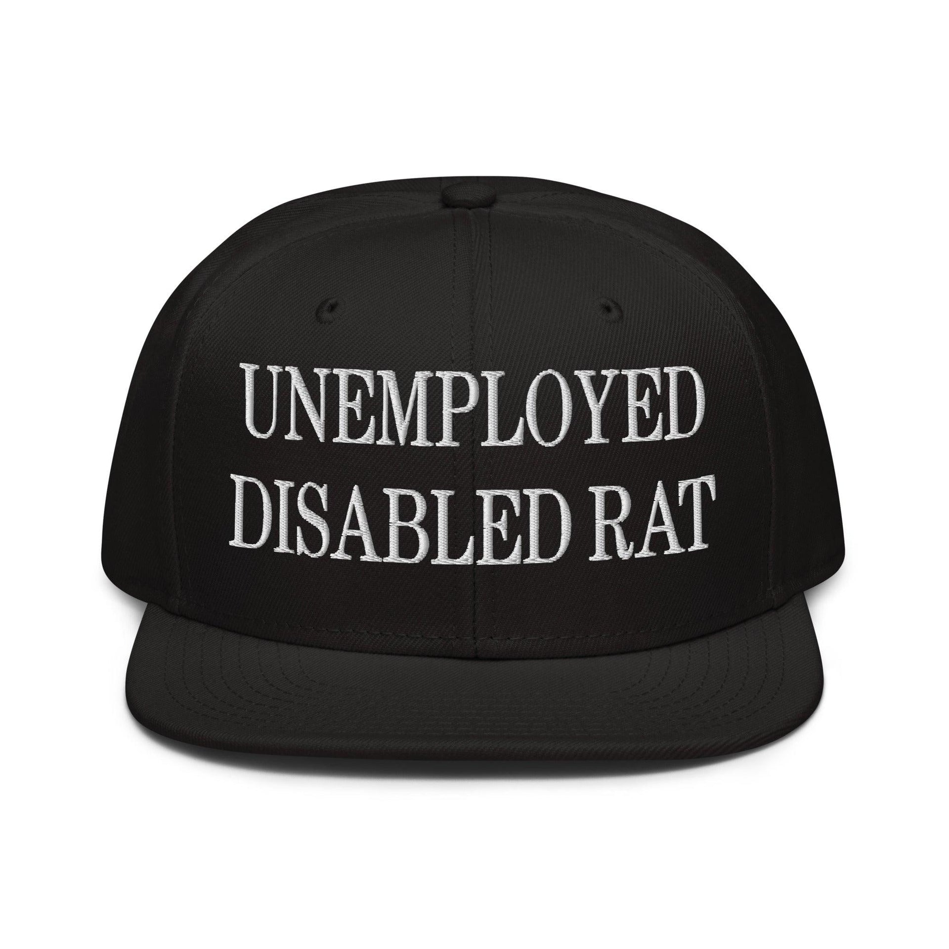 Unemployed Disabled Rat Embroidered Flat Brim Bill Snapback Hat Black Capital Crowns Funny Snapback Hats