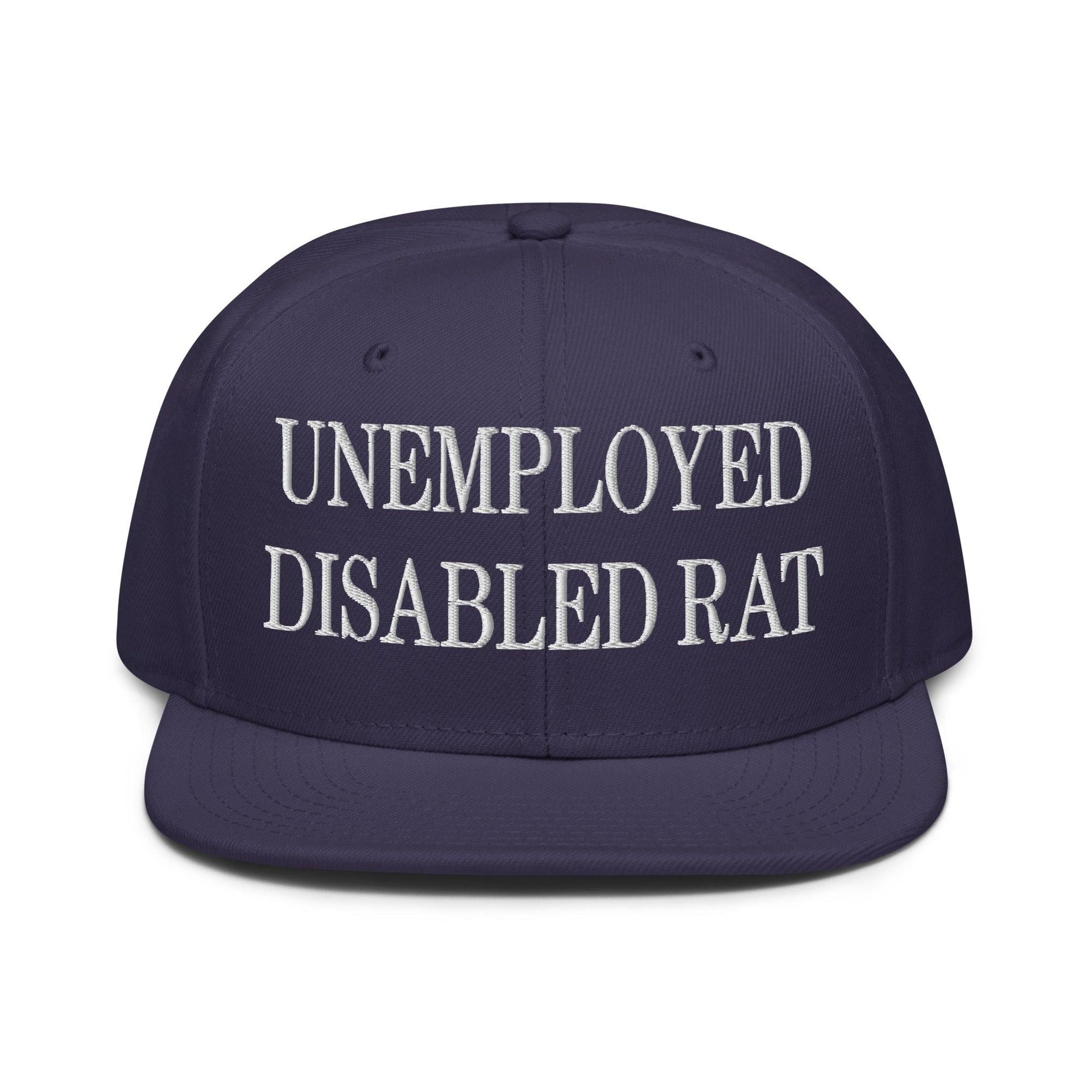 Unemployed Disabled Rat Embroidered Flat Brim Bill Snapback Hat Navy blue Capital Crowns Funny Snapback Hats