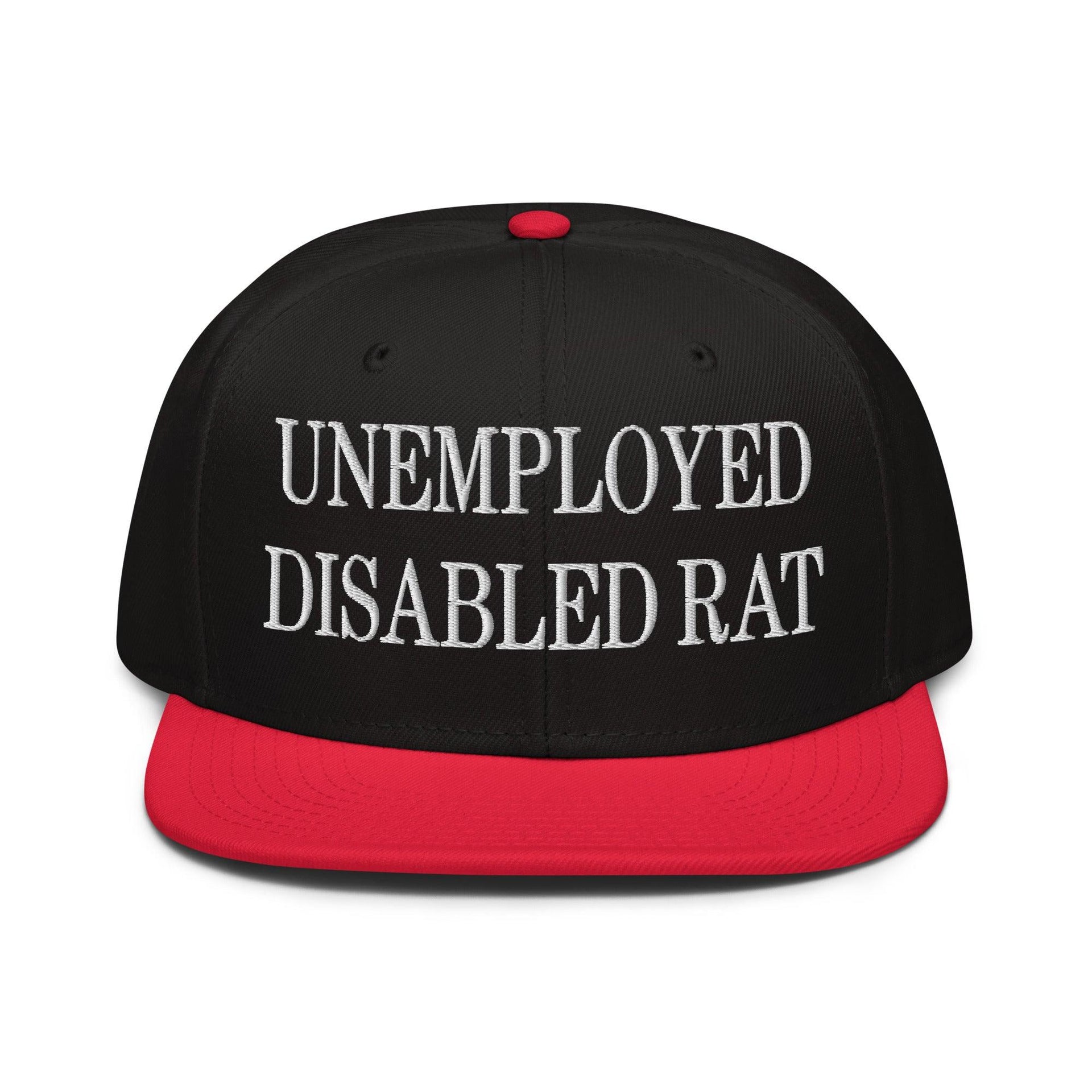 Unemployed Disabled Rat Embroidered Flat Brim Bill Snapback Hat Red Black Black Capital Crowns Funny Snapback Hats