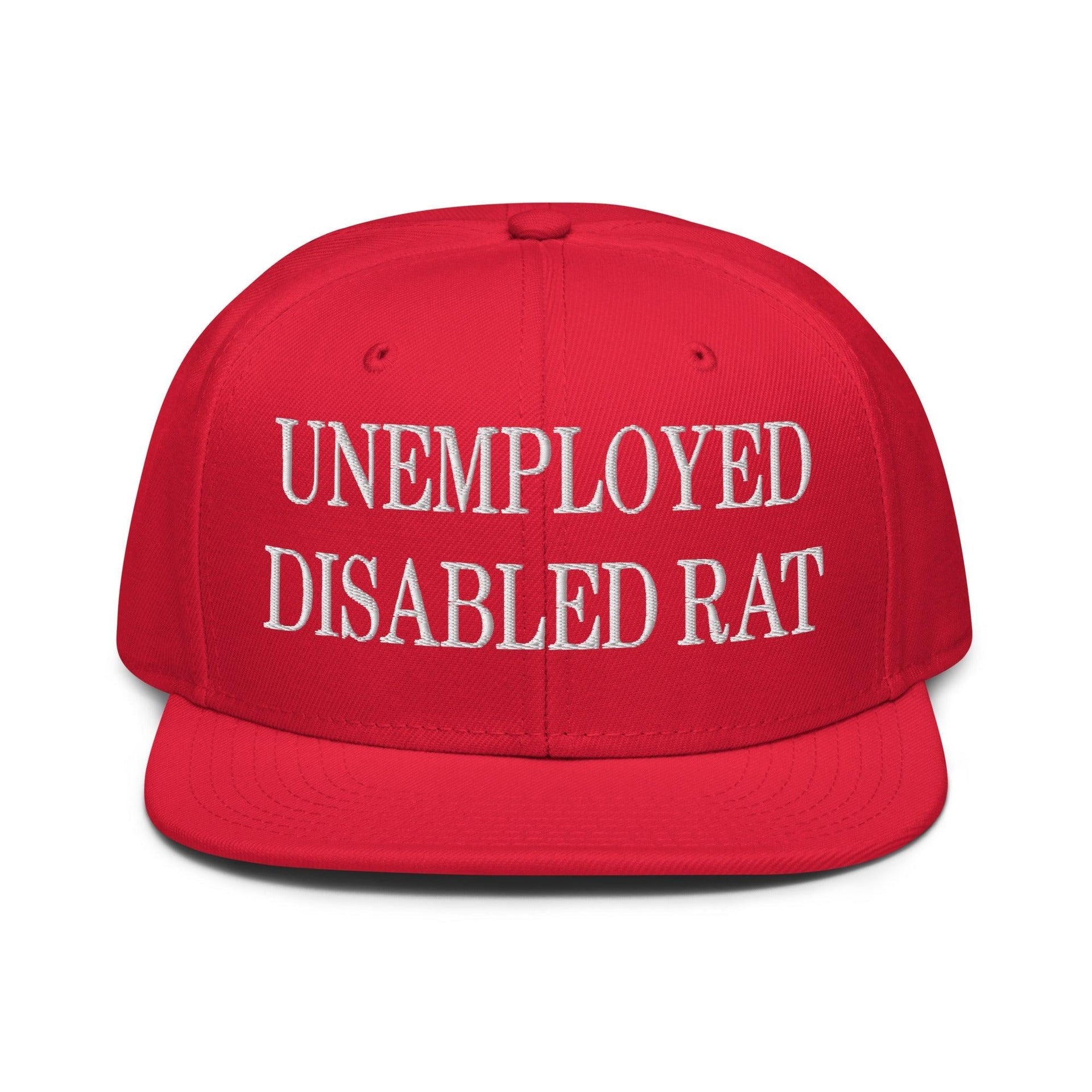 Unemployed Disabled Rat Embroidered Flat Brim Bill Snapback Hat Red Capital Crowns Funny Snapback Hats