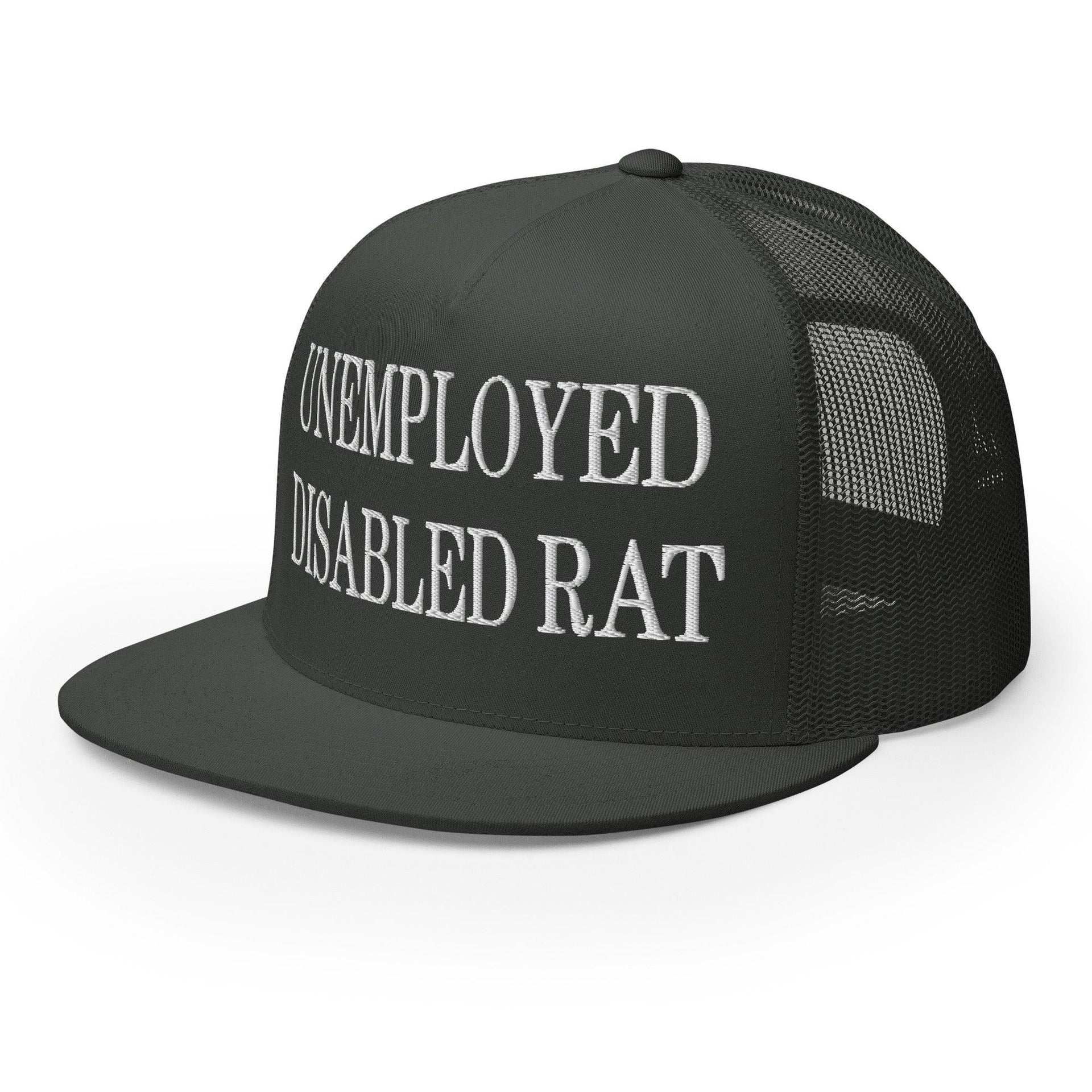 Unemployed Disabled Rat Embroidered Mesh Flat Bill Brim Trucker Hat Capital Crowns Funny Trucker Hats