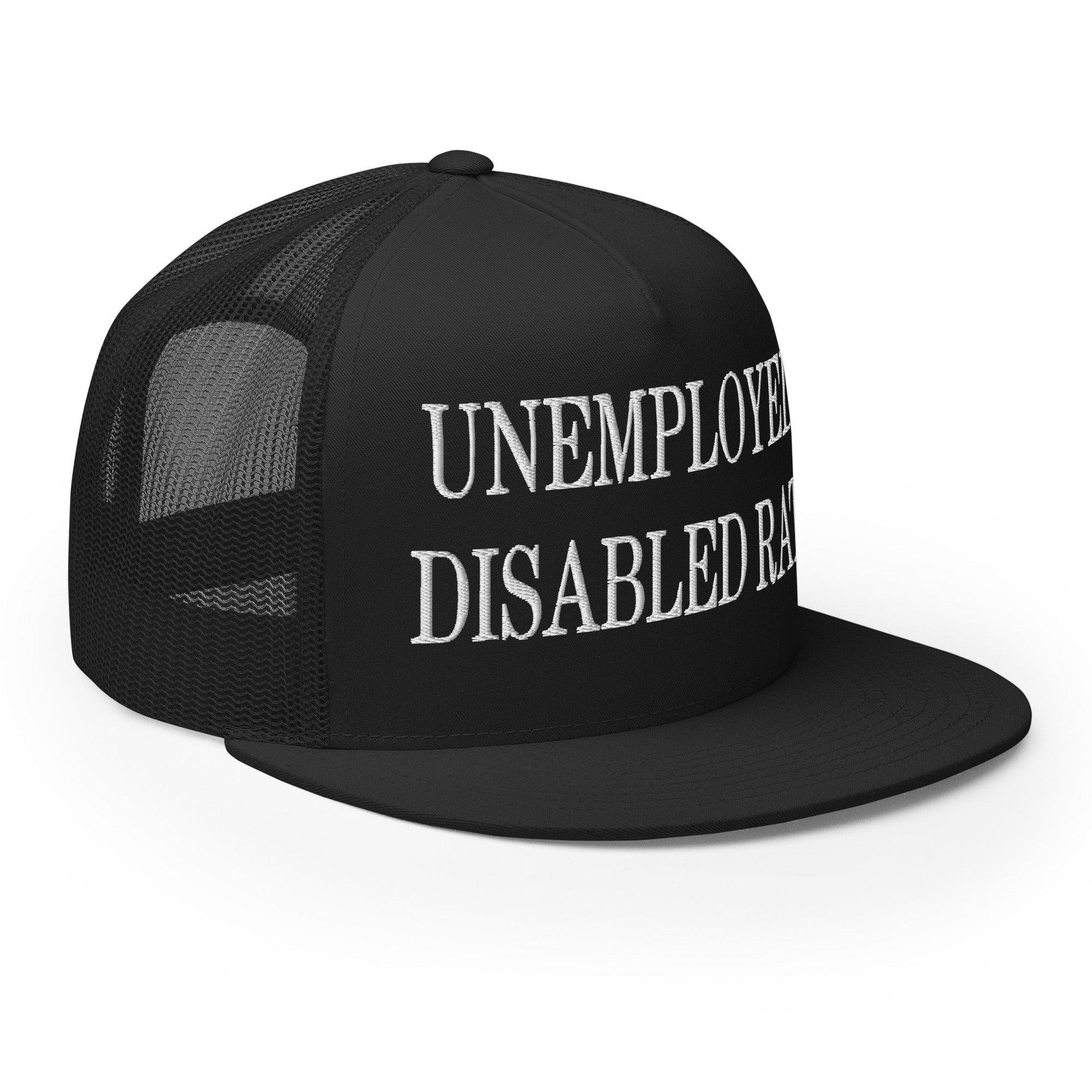 Unemployed Disabled Rat Embroidered Mesh Flat Bill Brim Trucker Hat Capital Crowns Funny Trucker Hats