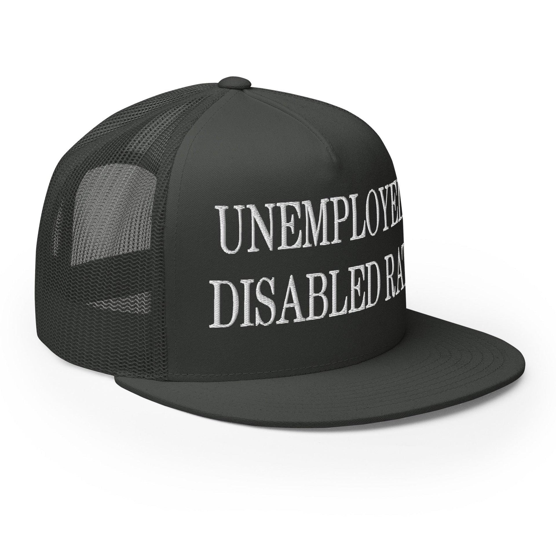 Unemployed Disabled Rat Embroidered Mesh Flat Bill Brim Trucker Hat Capital Crowns Funny Trucker Hats
