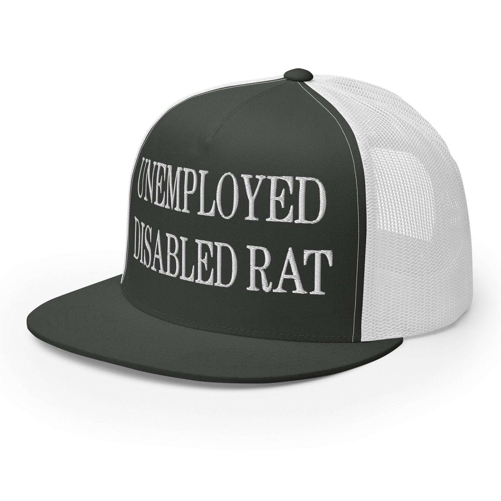 Unemployed Disabled Rat Embroidered Mesh Flat Bill Brim Trucker Hat Capital Crowns Funny Trucker Hats