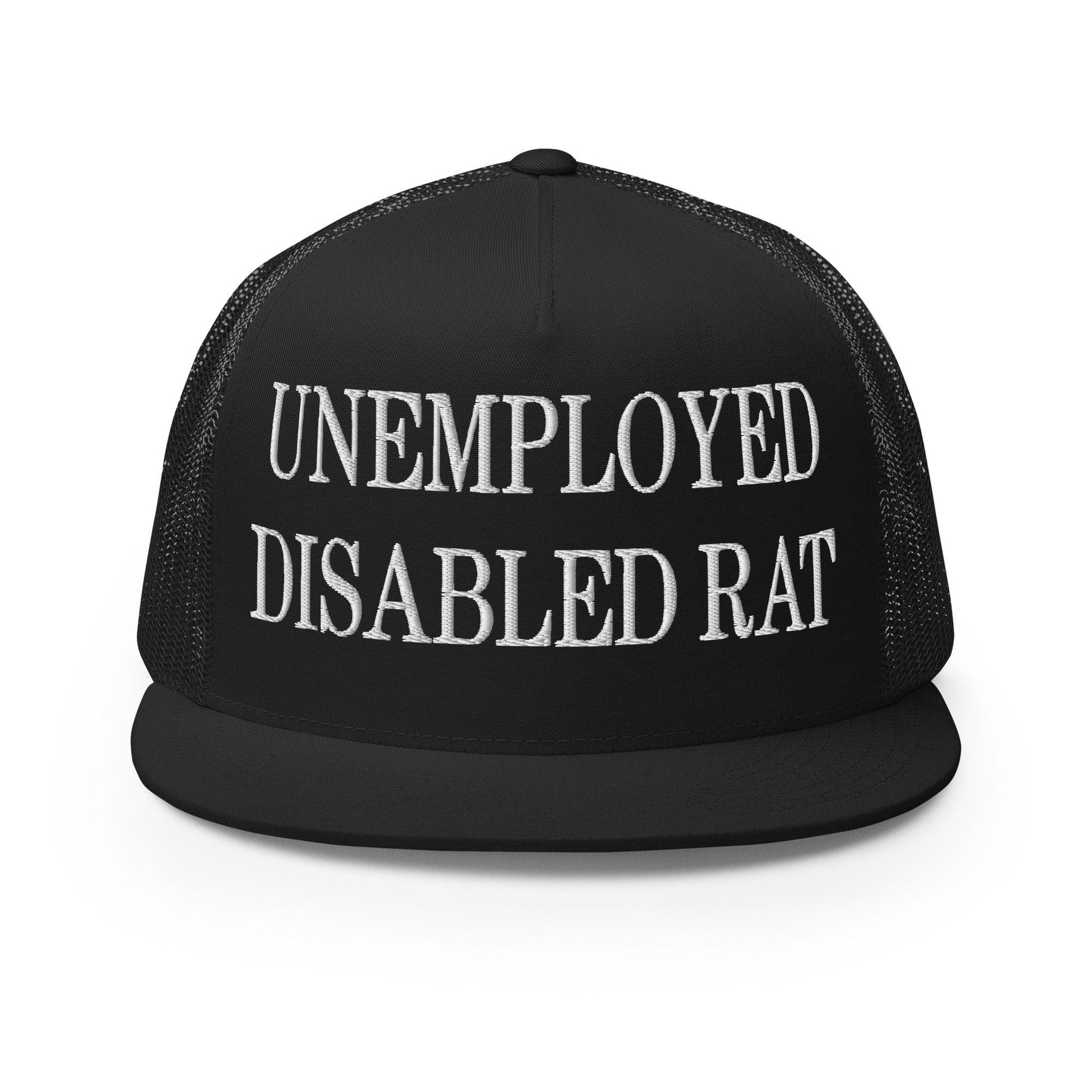 Unemployed Disabled Rat Embroidered Mesh Flat Bill Brim Trucker Hat Black Capital Crowns Funny Trucker Hats