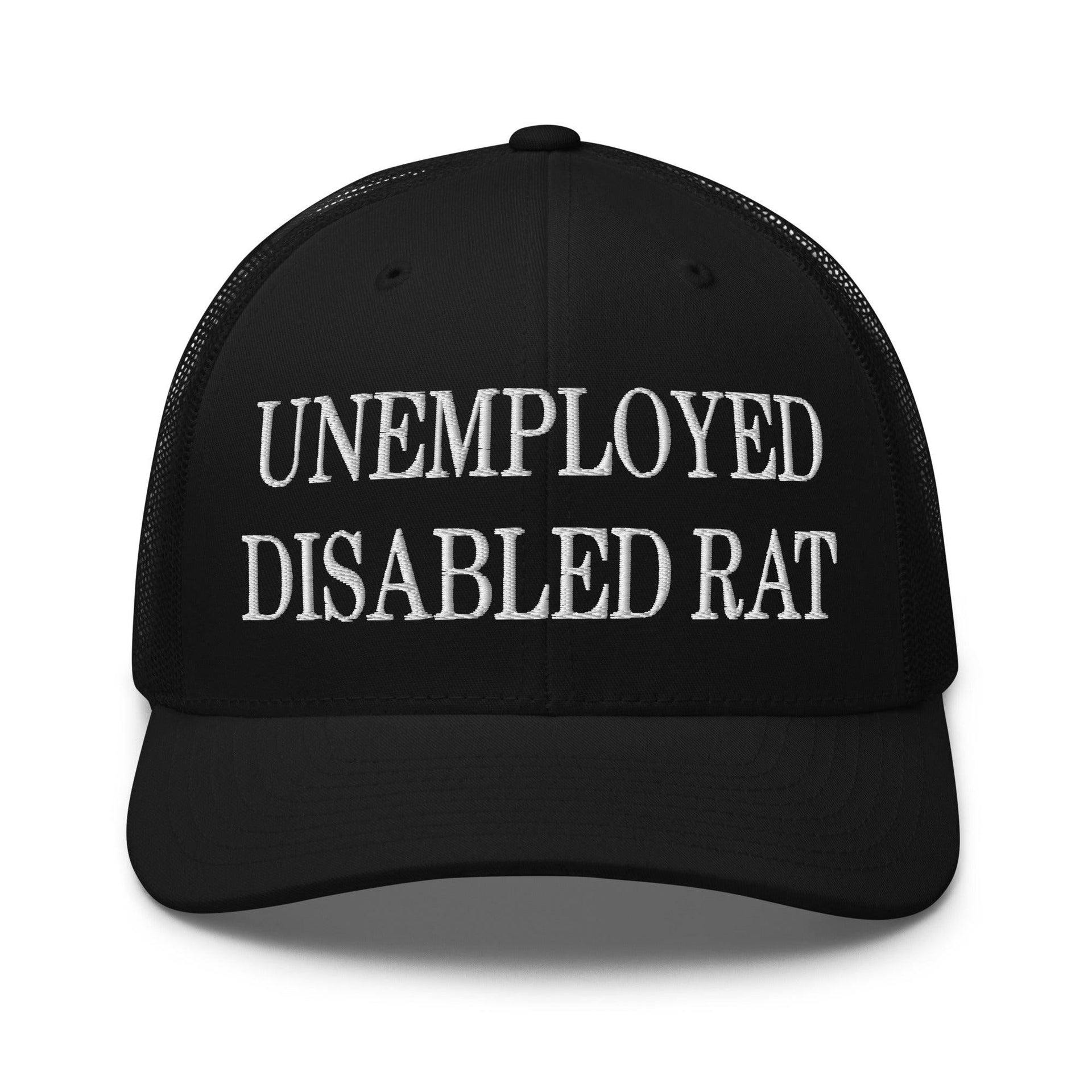 Unemployed Disabled Rat Embroidered Mesh Trucker Hat Black Capital Crowns Funny Trucker Hats