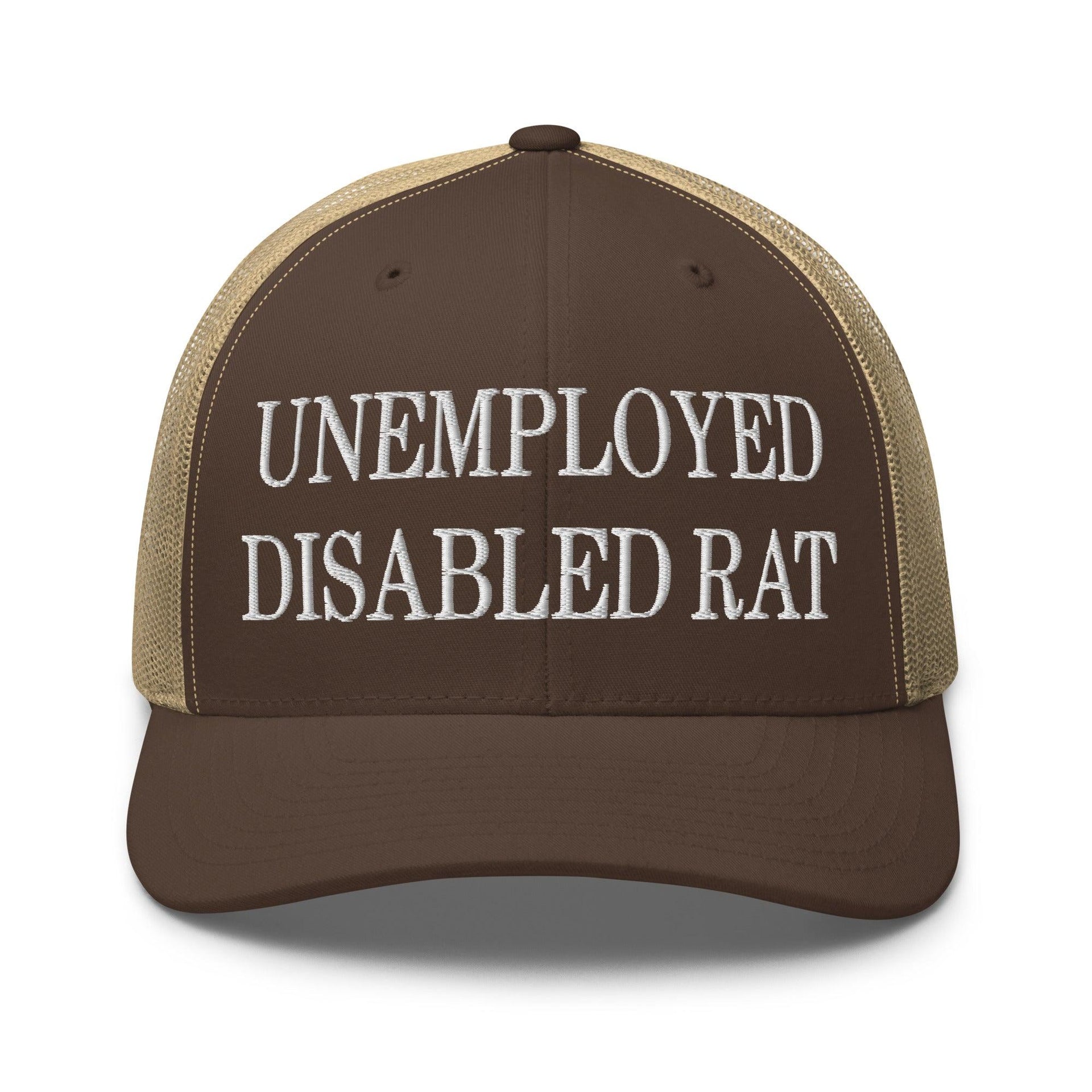 Unemployed Disabled Rat Embroidered Mesh Trucker Hat Brown Khaki Capital Crowns Funny Trucker Hats