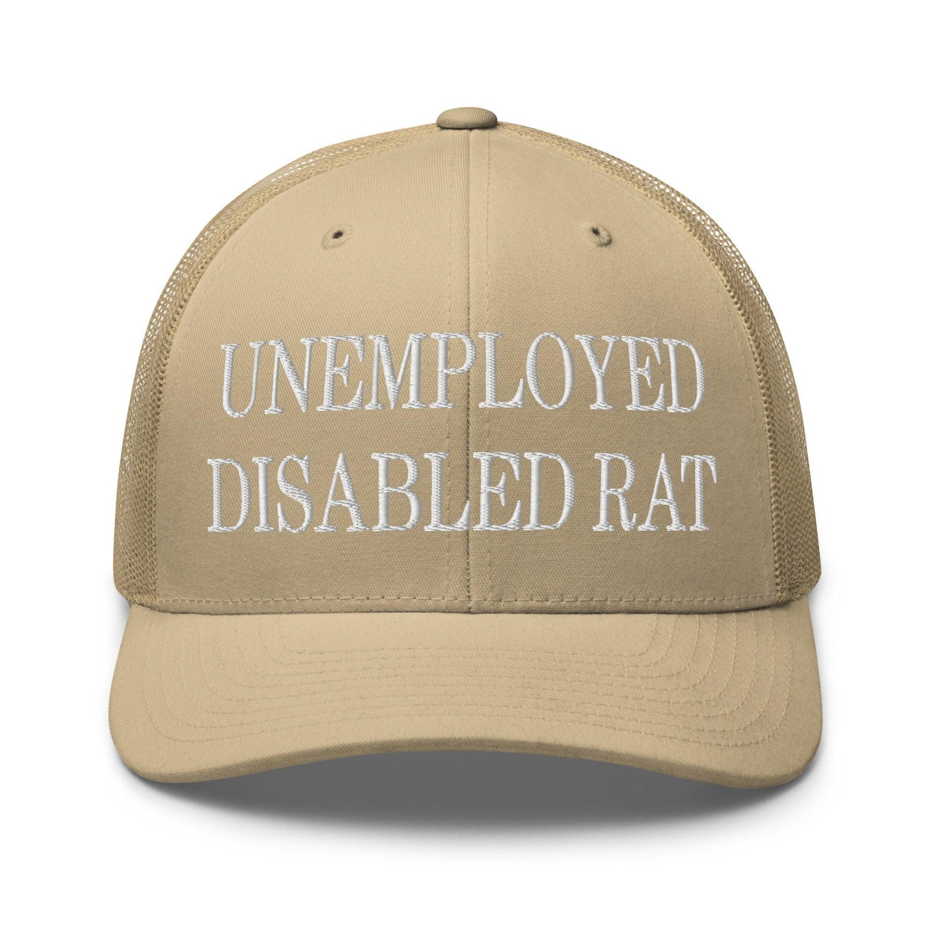 Unemployed Disabled Rat Embroidered Mesh Trucker Hat Khaki Capital Crowns Funny Trucker Hats