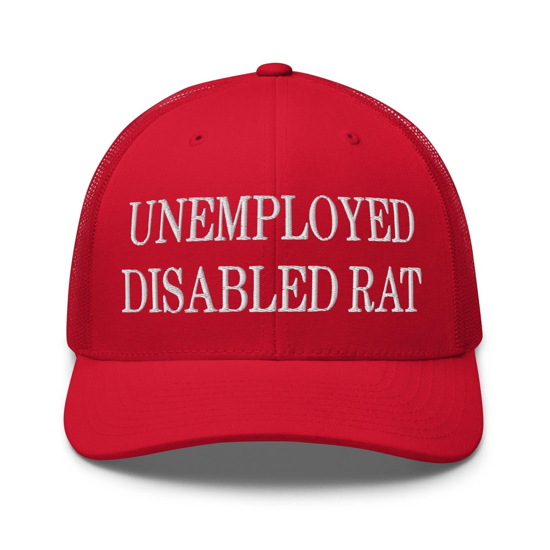 Unemployed Disabled Rat Embroidered Mesh Trucker Hat Red Capital Crowns Funny Trucker Hats