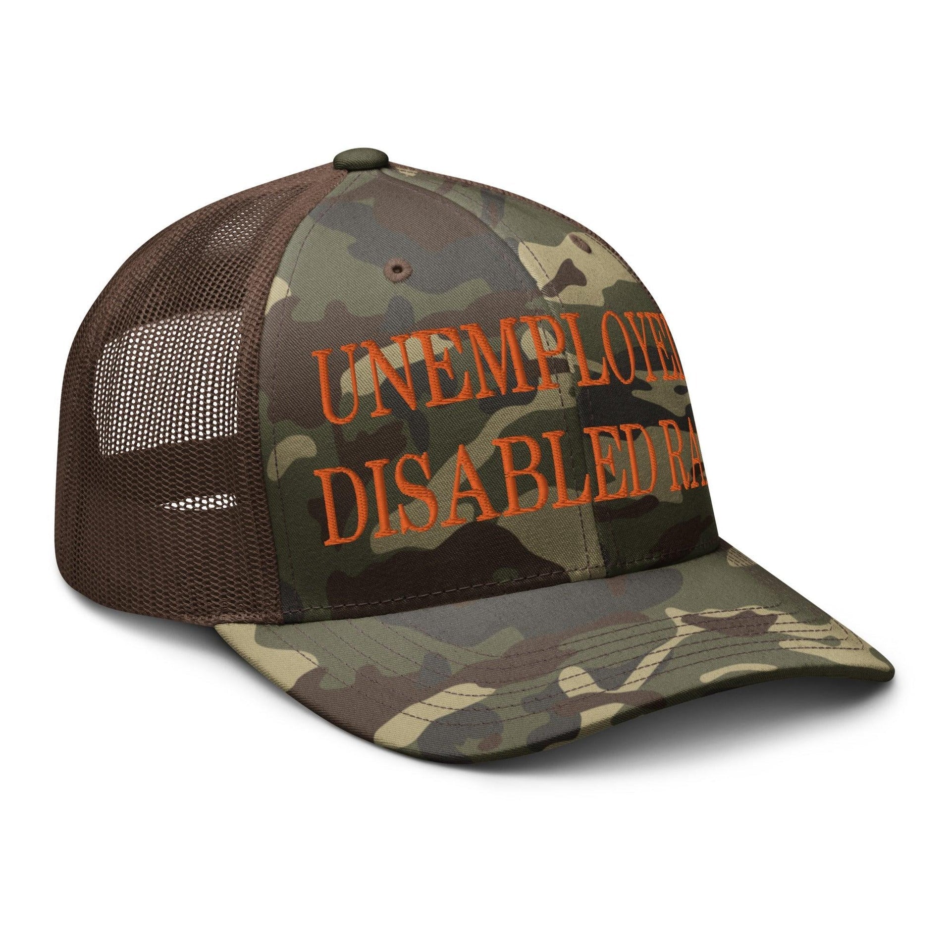 Unemployed Disabled Rat Embroidered Orange Camo Trucker Hat Capital Crowns Funny Orange Camo Trucker Hats
