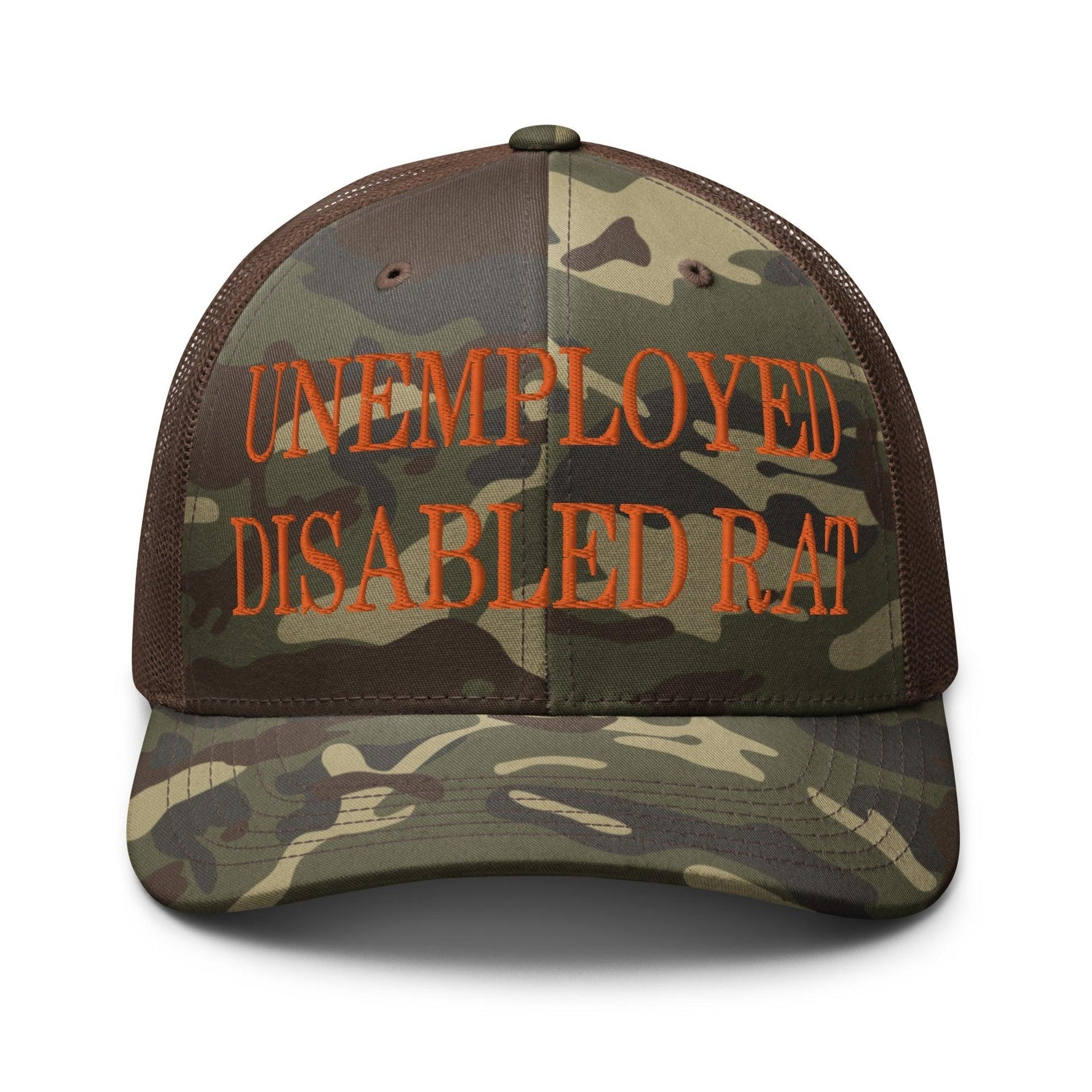 Unemployed Disabled Rat Embroidered Orange Camo Trucker Hat Camo Brown Capital Crowns Funny Orange Camo Trucker Hats
