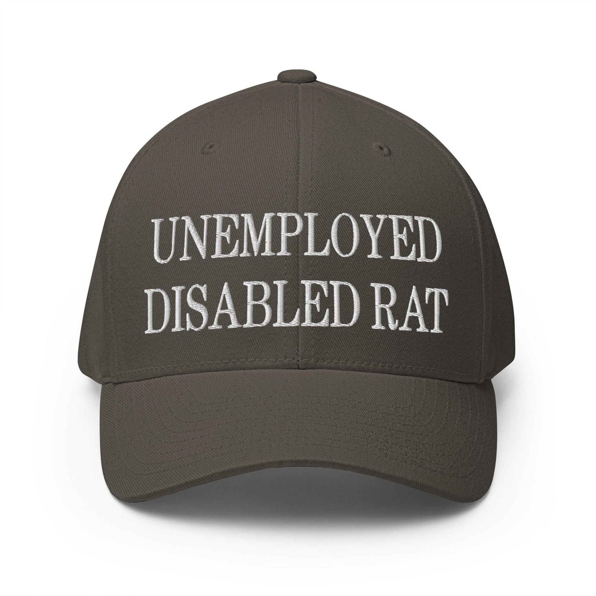 Unemployed Disabled Rat Embroidered Stretch Fit Baseball Hat Dark Grey Capital Crowns Funny Stretch Fit