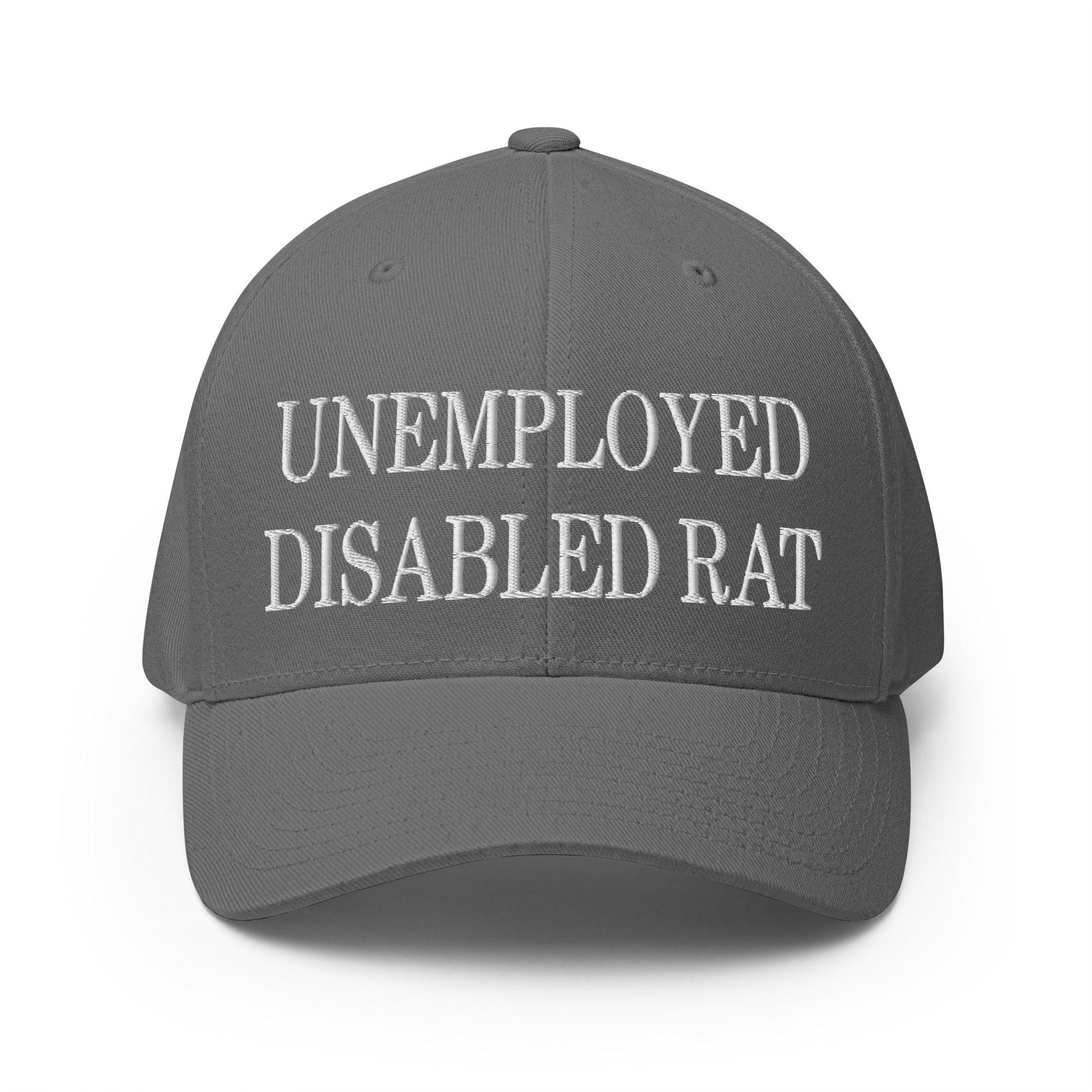 Unemployed Disabled Rat Embroidered Stretch Fit Baseball Hat Grey Capital Crowns Funny Stretch Fit