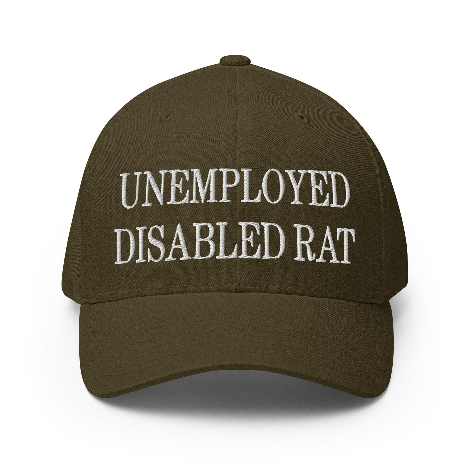 Unemployed Disabled Rat Embroidered Stretch Fit Baseball Hat Olive Capital Crowns Funny Stretch Fit