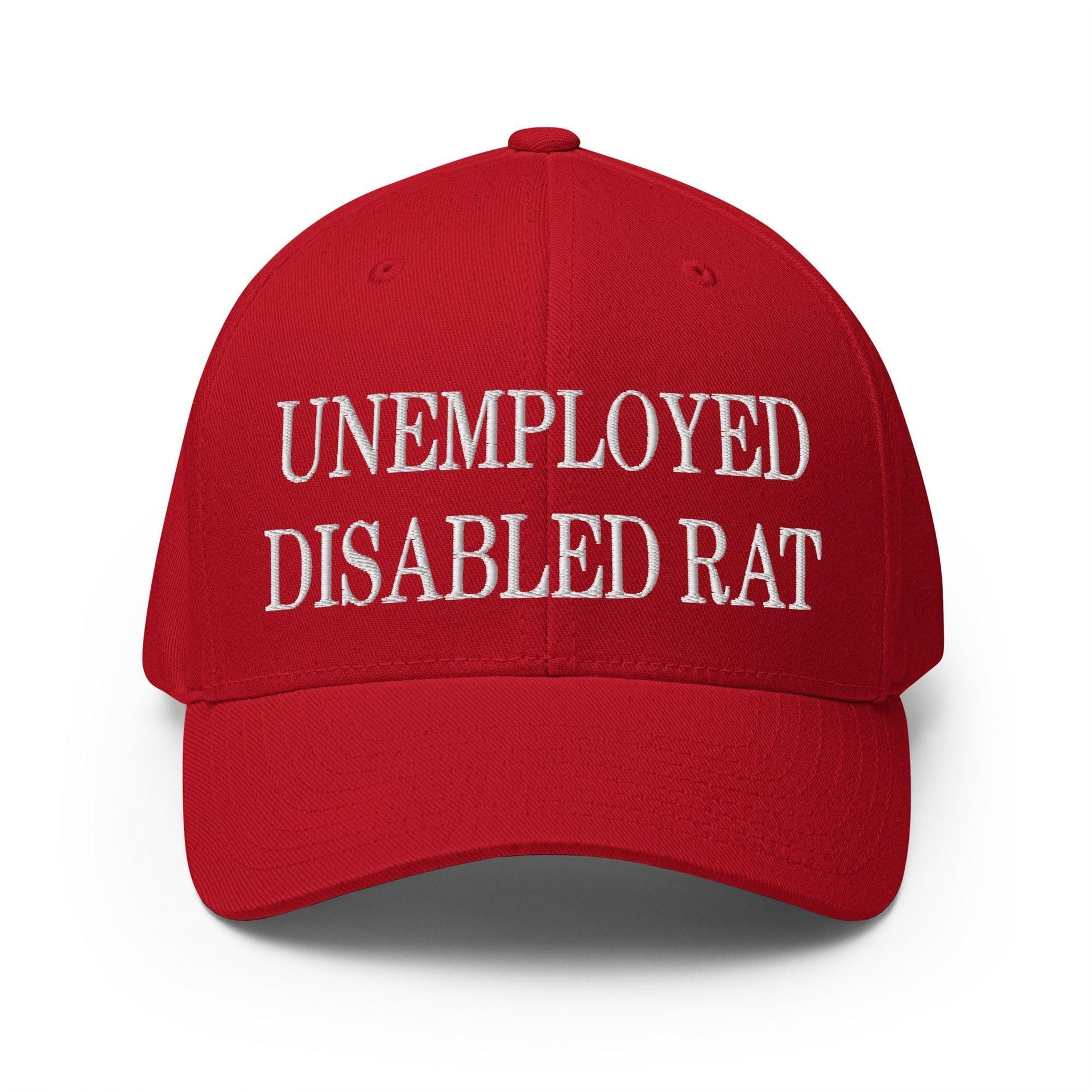 Unemployed Disabled Rat Embroidered Stretch Fit Baseball Hat Red Capital Crowns Funny Stretch Fit
