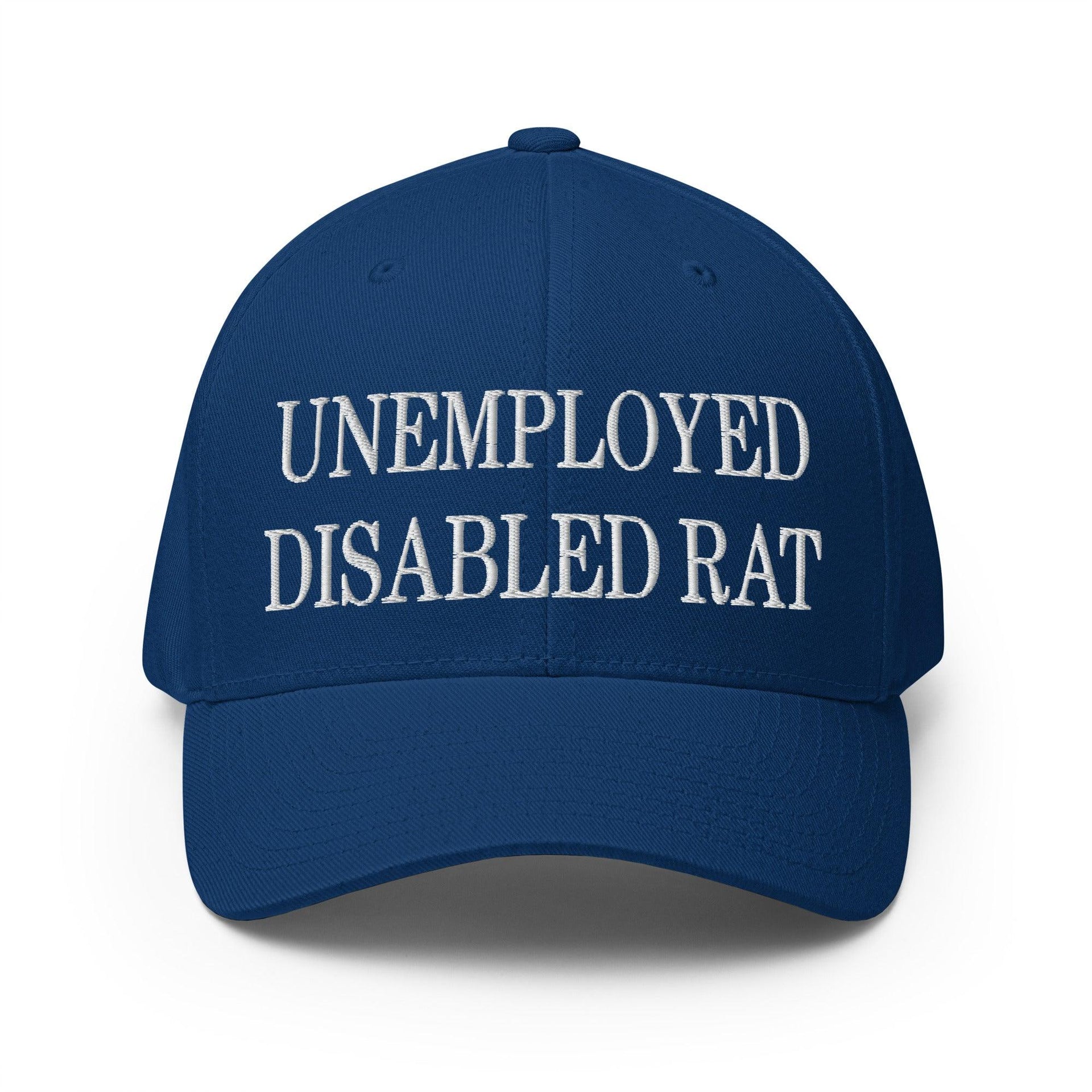 Unemployed Disabled Rat Embroidered Stretch Fit Baseball Hat Royal Blue Capital Crowns Funny Stretch Fit
