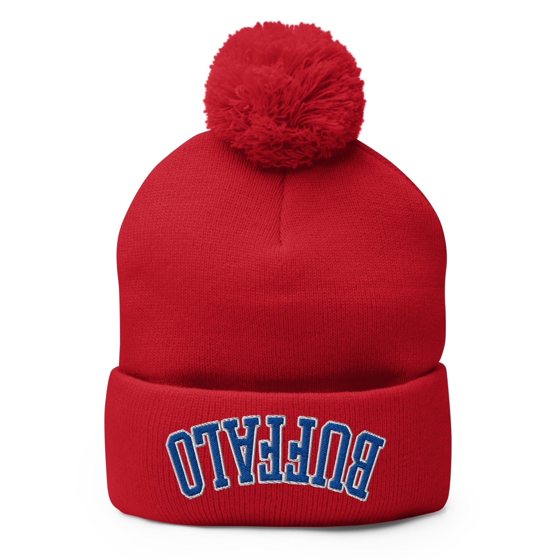 Upside Down Buffalo Football Embroidered Pom Pom Knit Beanie Default Title Beanies Buffalo Capital Crowns NY