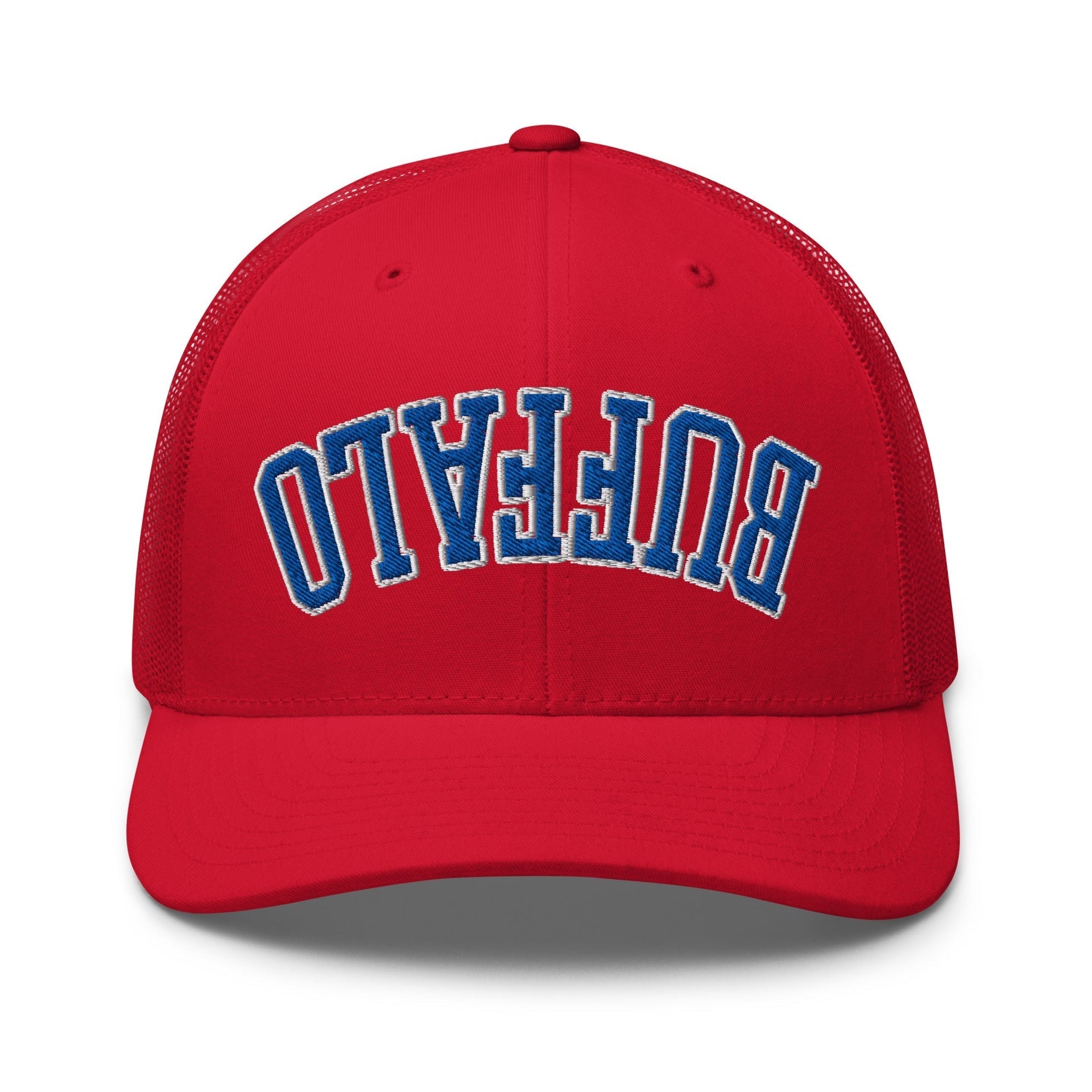 Upside Down Buffalo Football Embroidered Retro Mesh Trucker Hat Default Title Buffalo Capital Crowns NY Trucker Hats