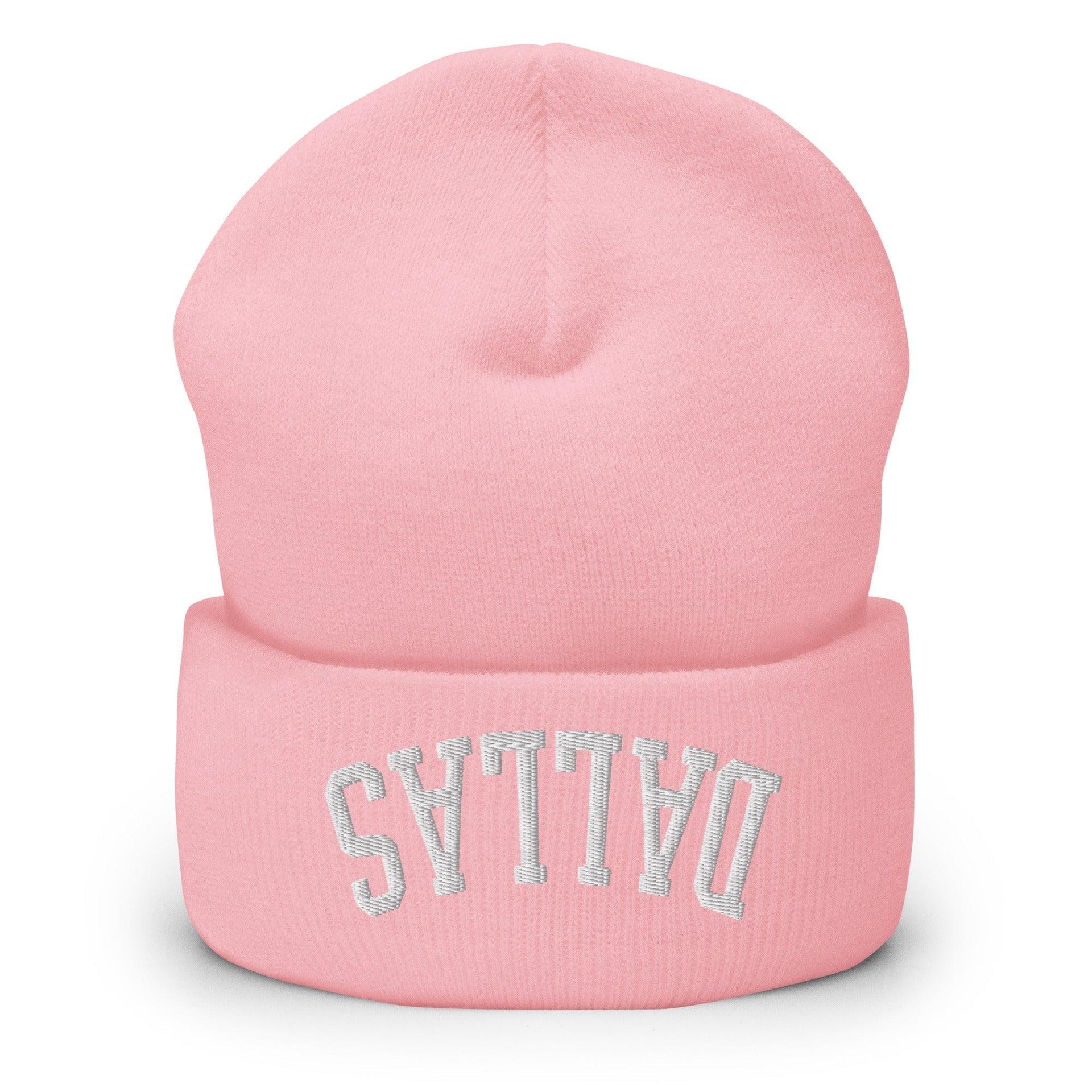 Upside Down Dallas Embroidered Knit Cuffed Beanie Baby Pink Beanies Capital Crowns Dallas TX