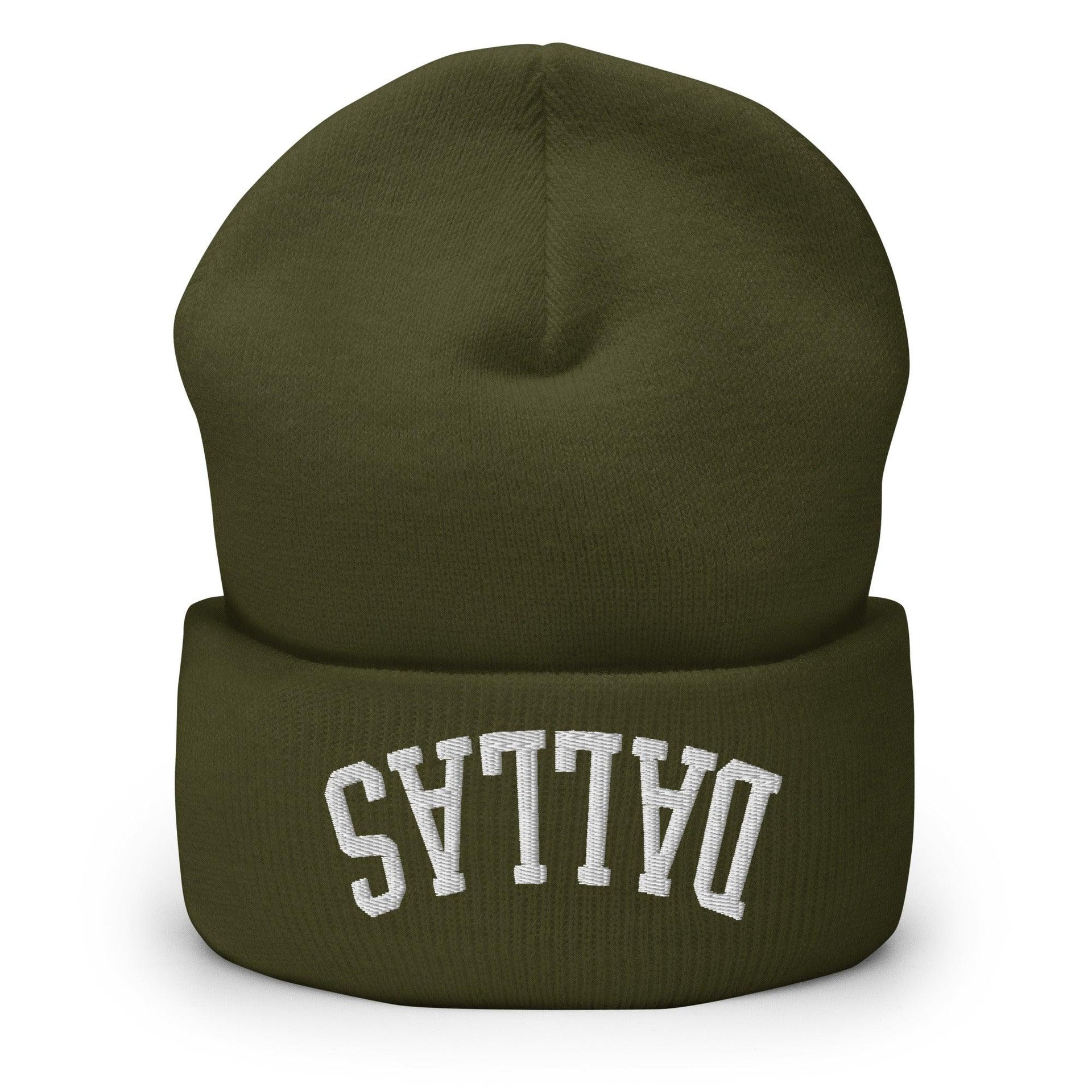 Upside Down Dallas Embroidered Knit Cuffed Beanie Olive Beanies Capital Crowns Dallas TX