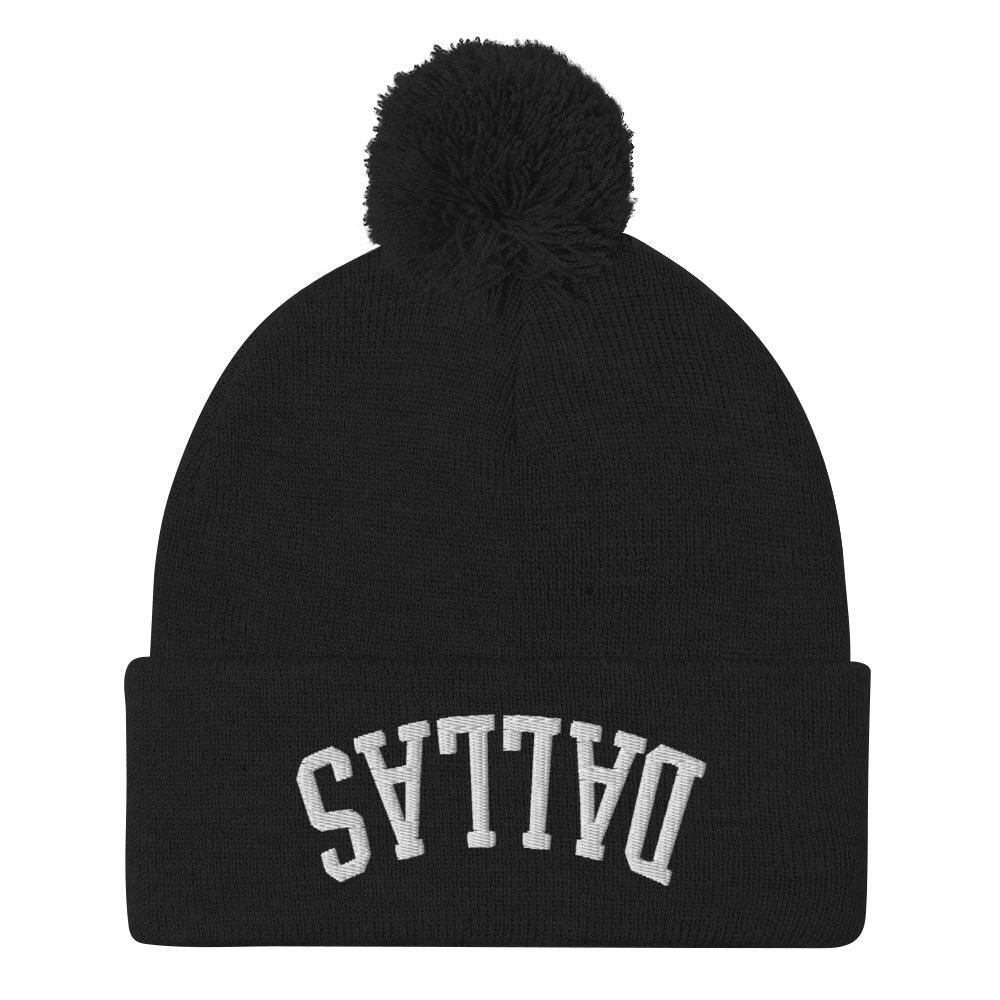 Upside Down Dallas Embroidered Knit Pom Pom Beanie Black Beanies Capital Crowns Dallas TX