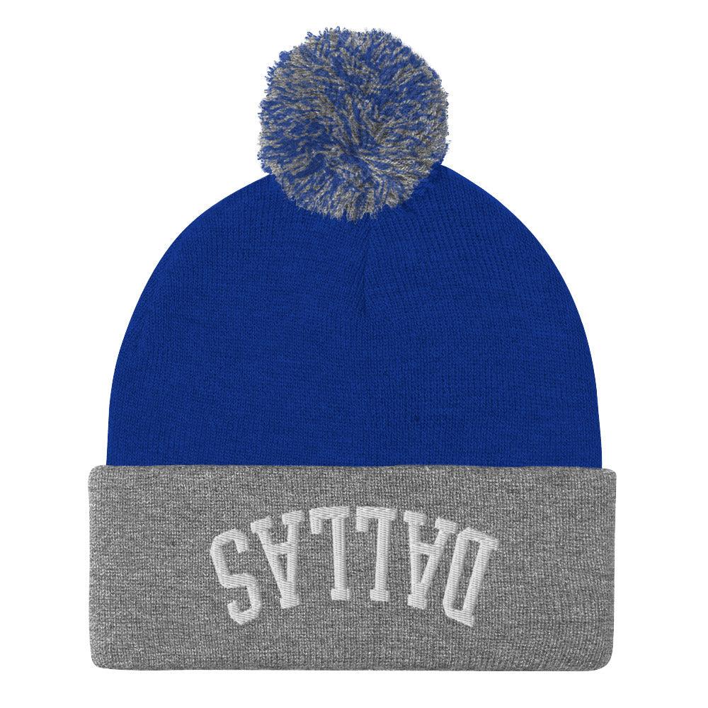 Upside Down Dallas Embroidered Knit Pom Pom Beanie Royal Heather Grey Beanies Capital Crowns Dallas TX