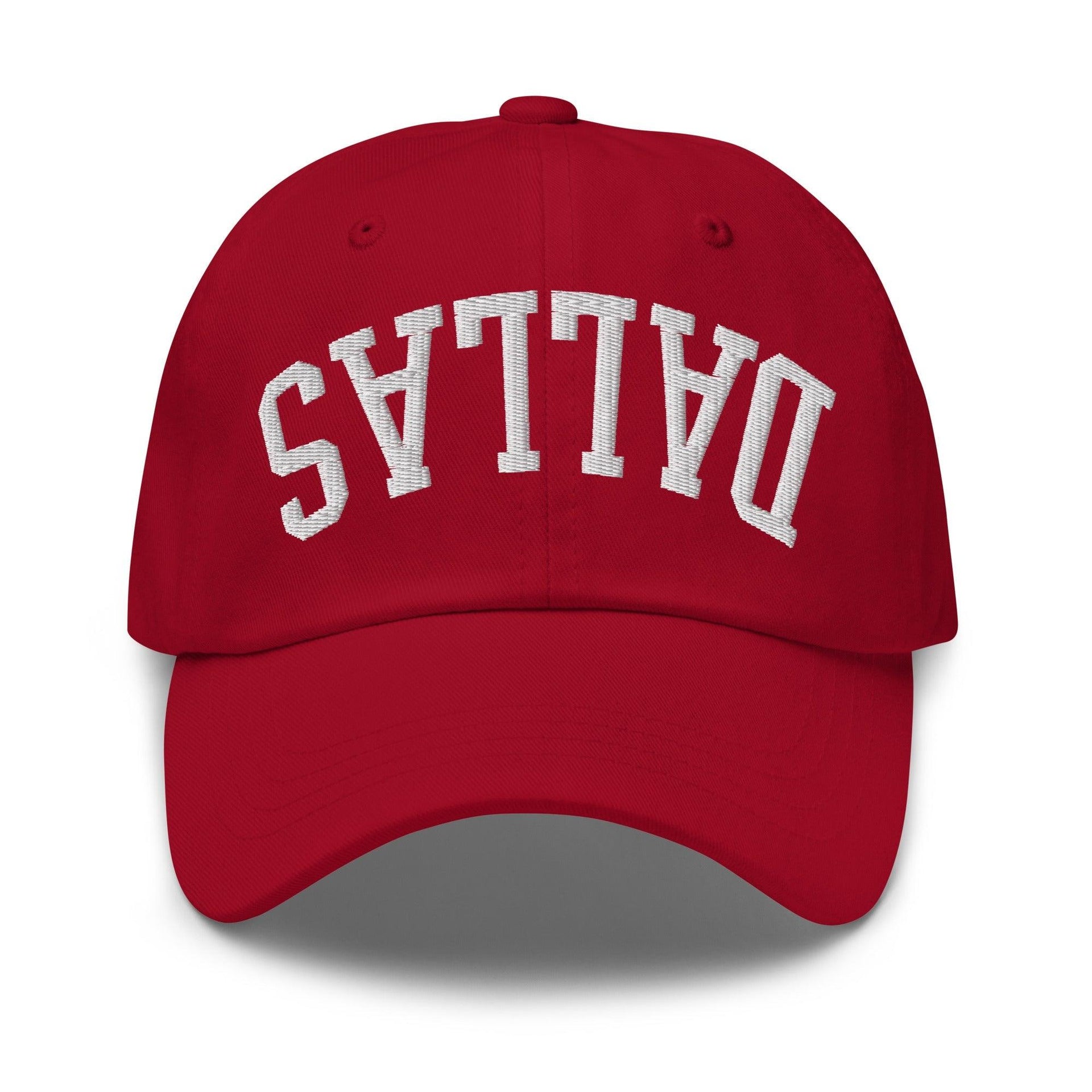 Upside Down Dallas Varsity Letterman Embroidered Dad Hat Cranberry Capital Crowns Dad Hats Dallas TX